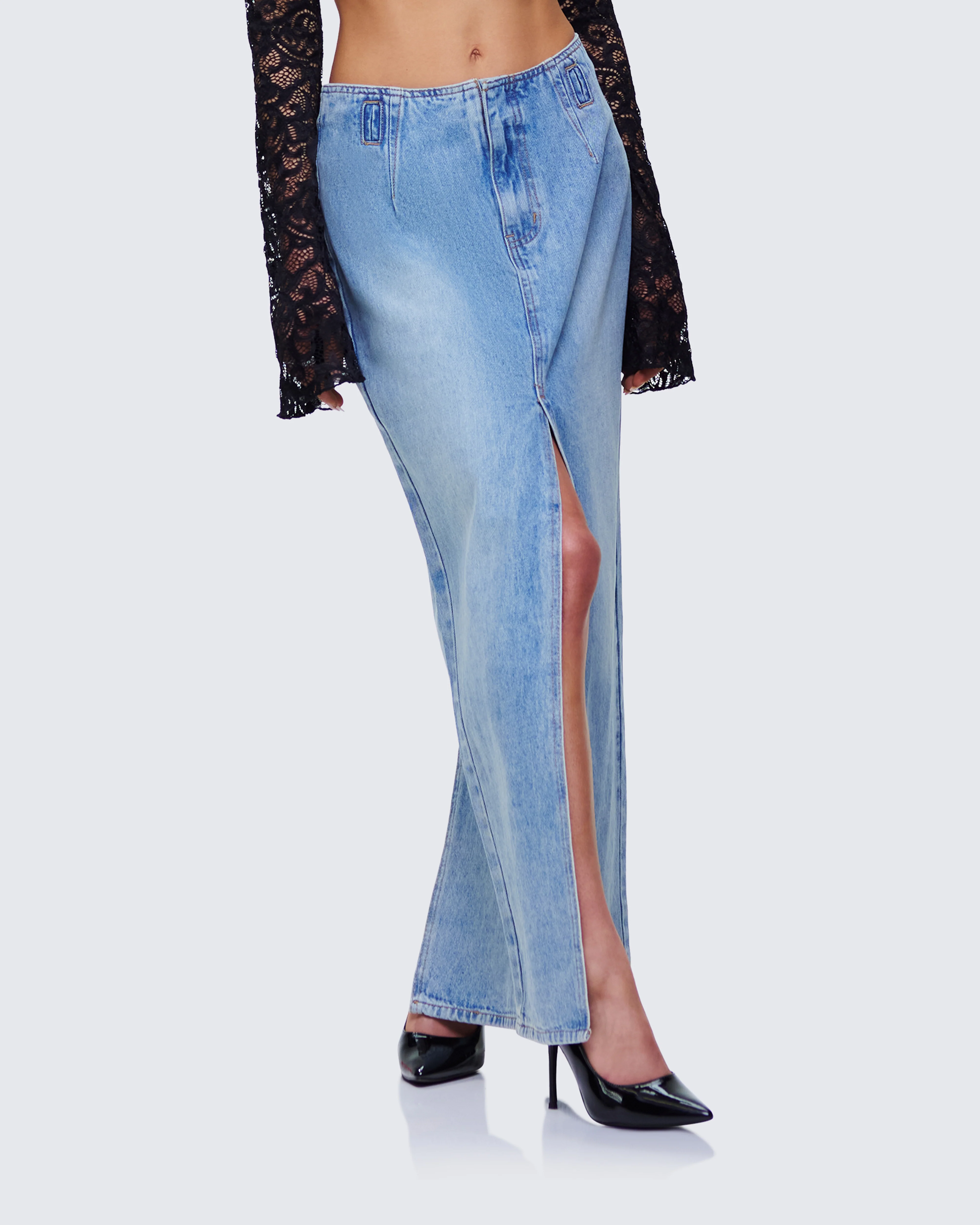 Lamia Denim Center Slit Maxi Skirt - Image 3