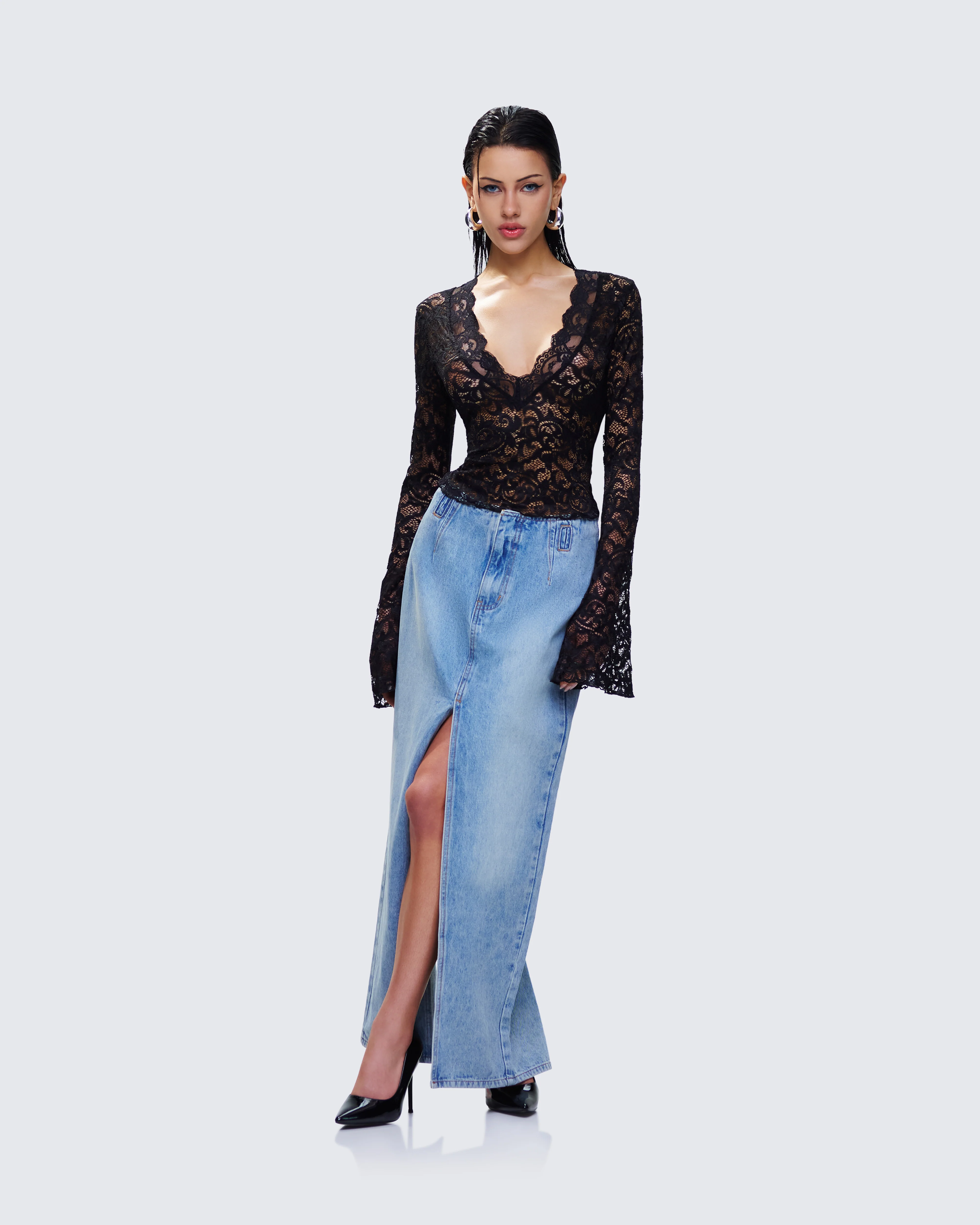 Lamia Denim Center Slit Maxi Skirt - Image 5