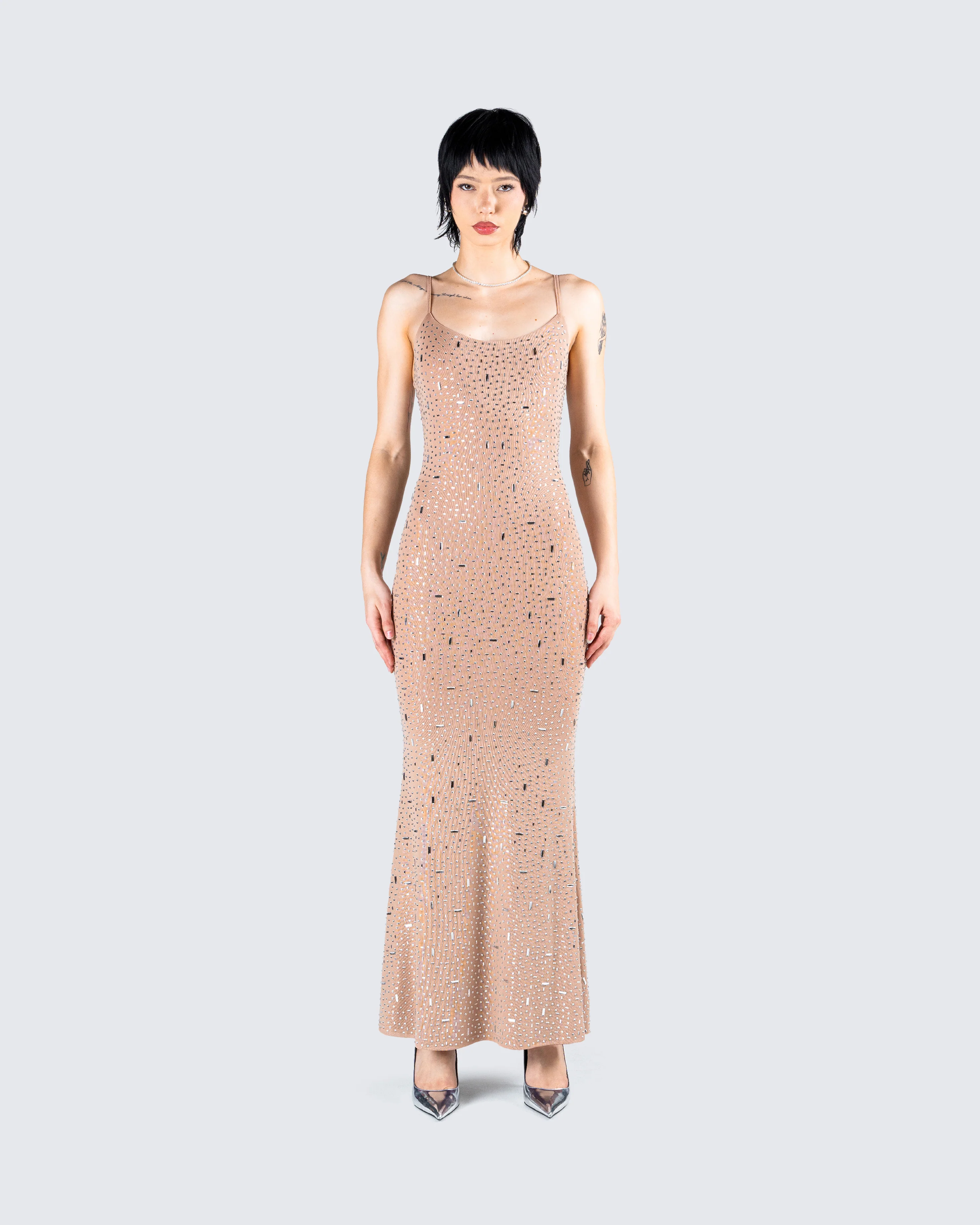 Lan Nude Rhinestone Maxi Dress - Image 4