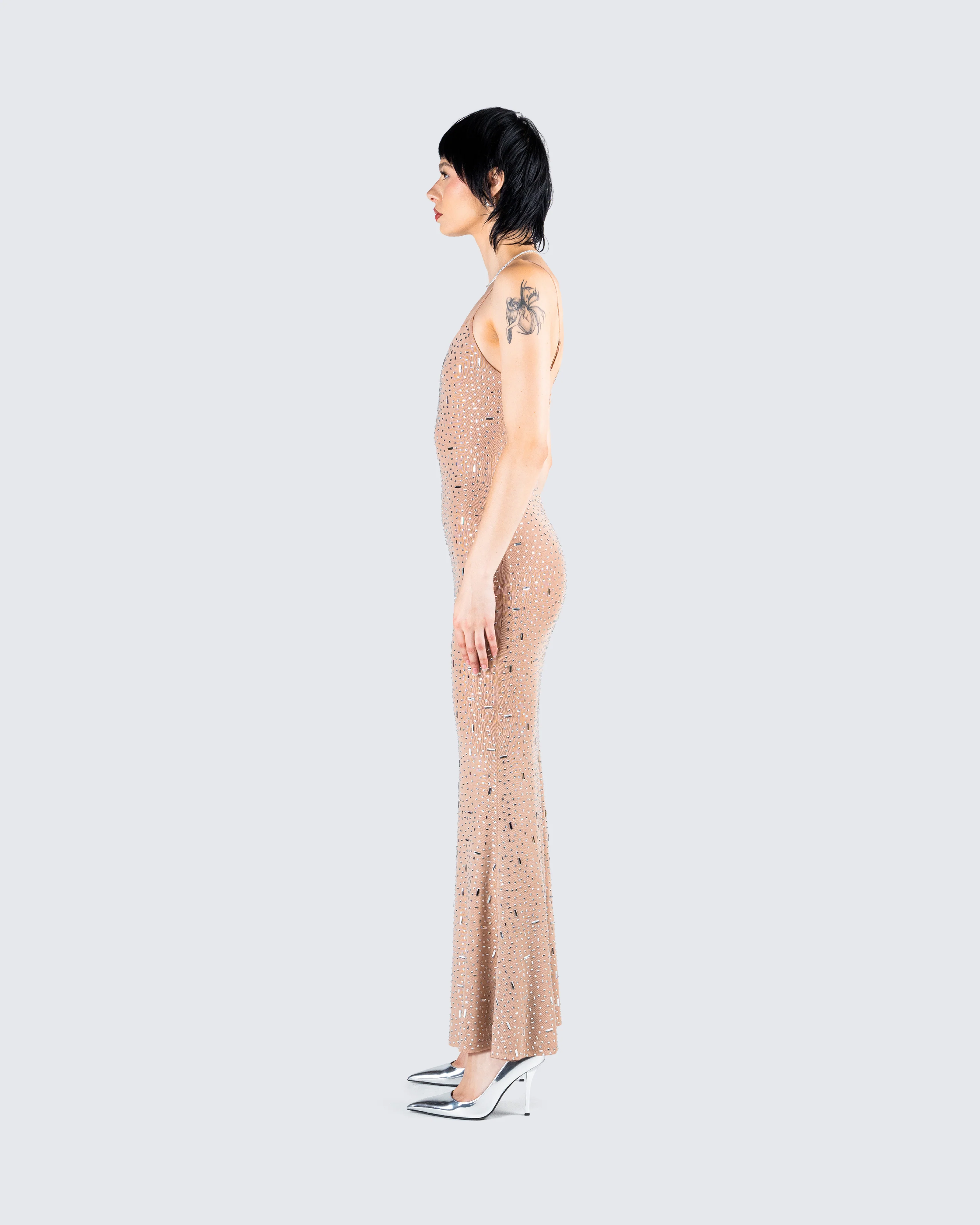 Lan Nude Rhinestone Maxi Dress - Image 6