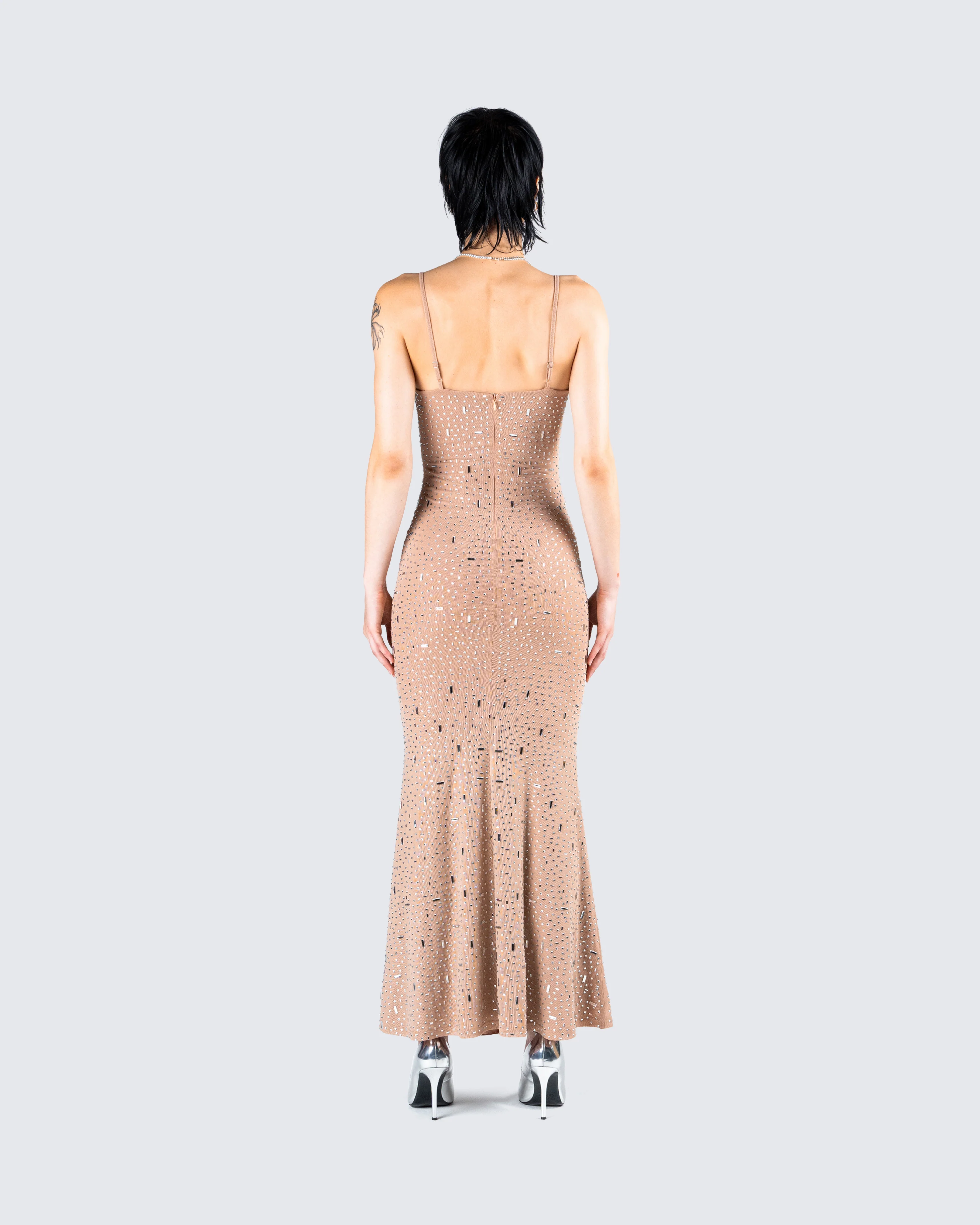 Lan Nude Rhinestone Maxi Dress - Image 7