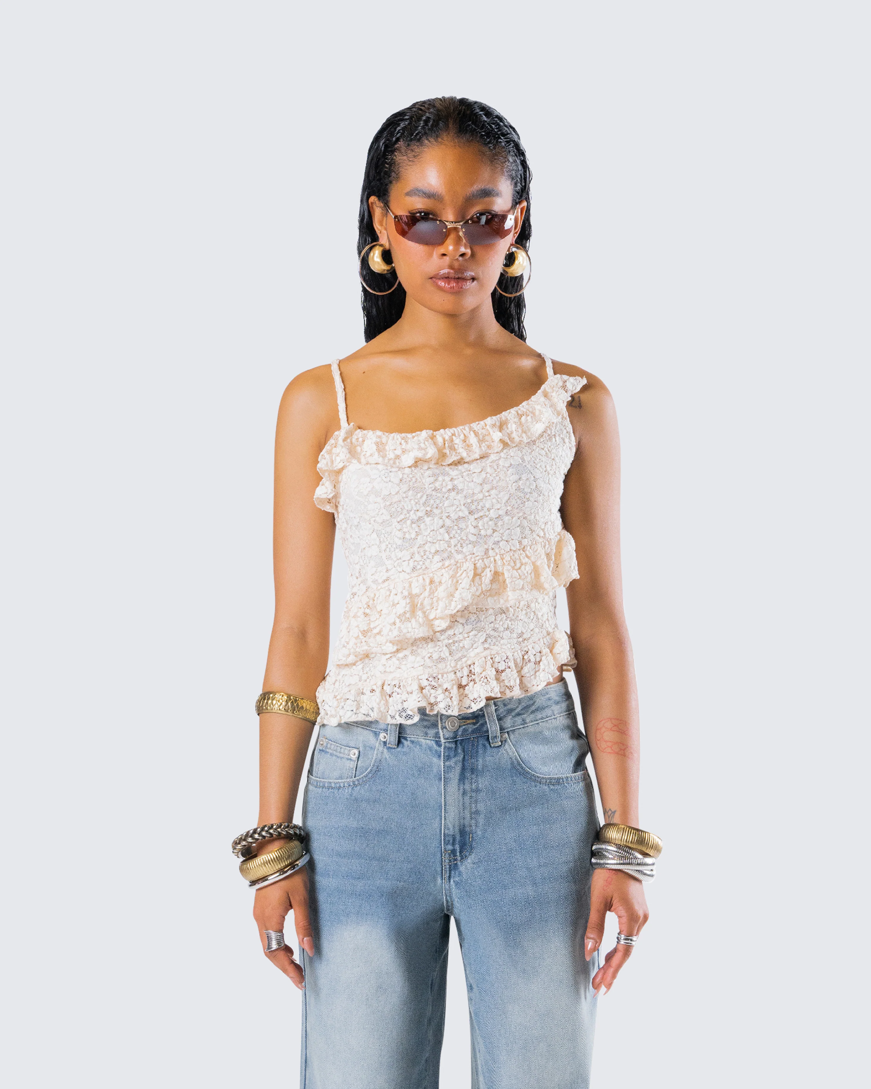 Lari Ivory Asymmetrical Ruffle Top - Image 4