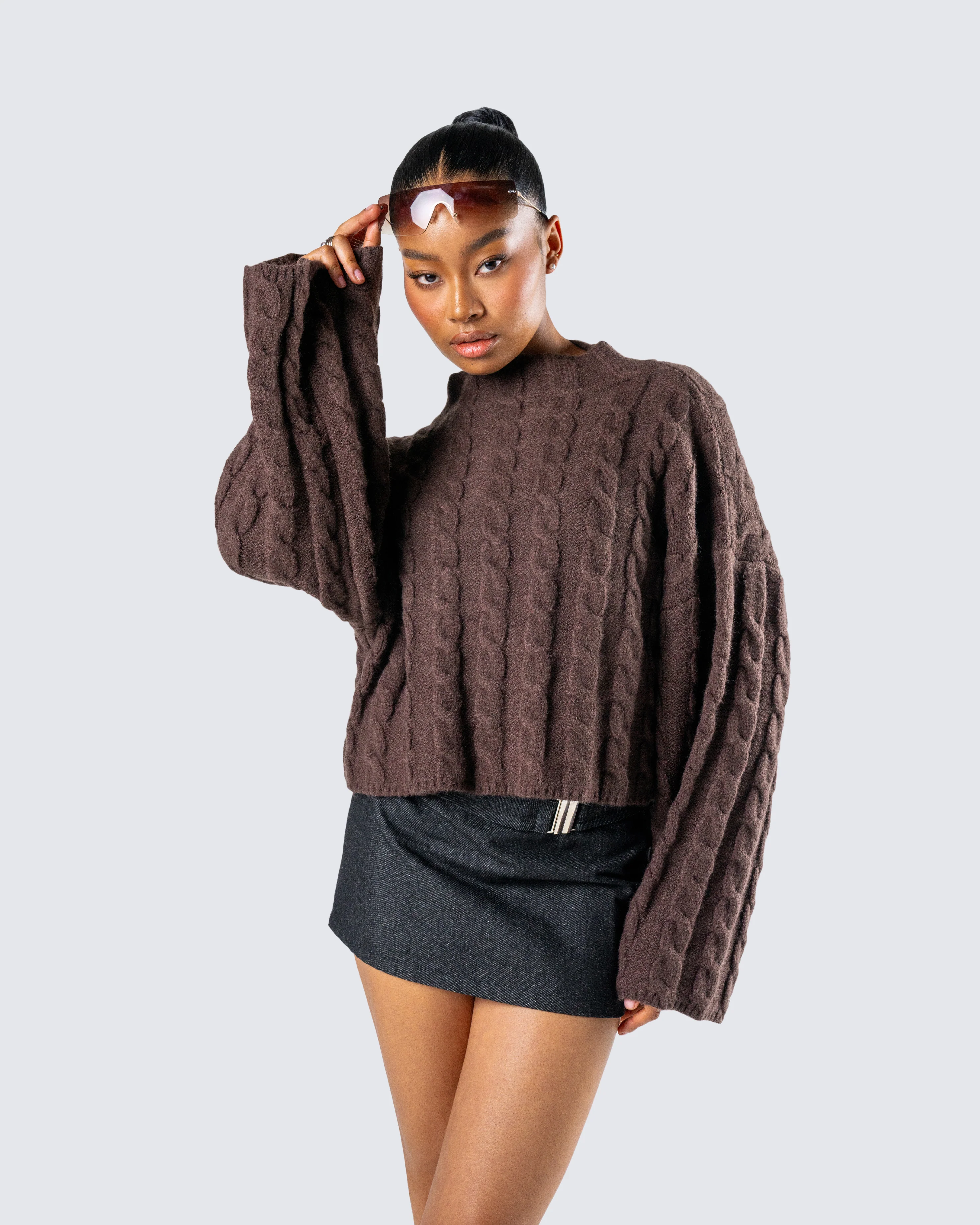 Larissa Brown Cable Knit Sweater - Image 8