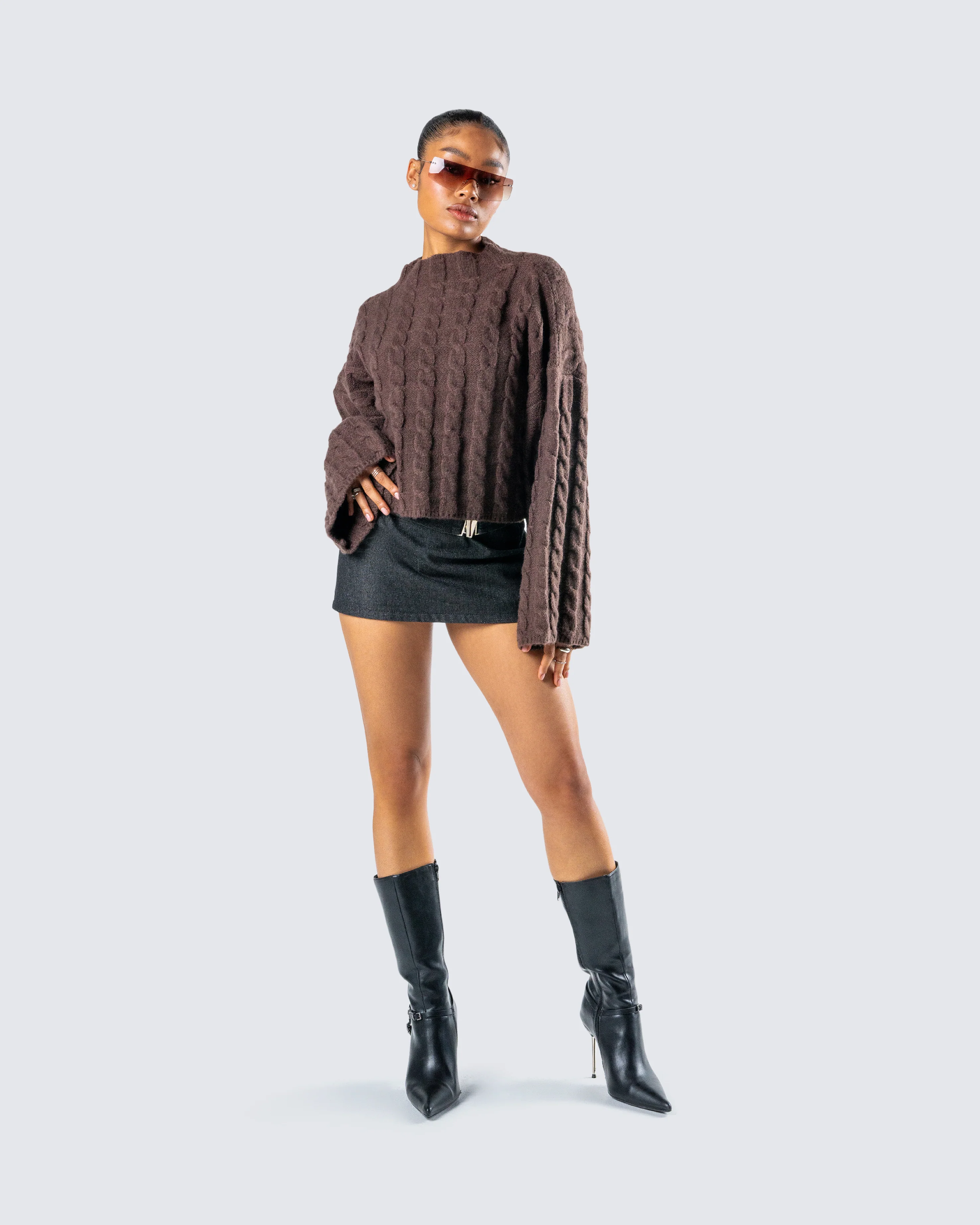 Larissa Brown Cable Knit Sweater - Image 9