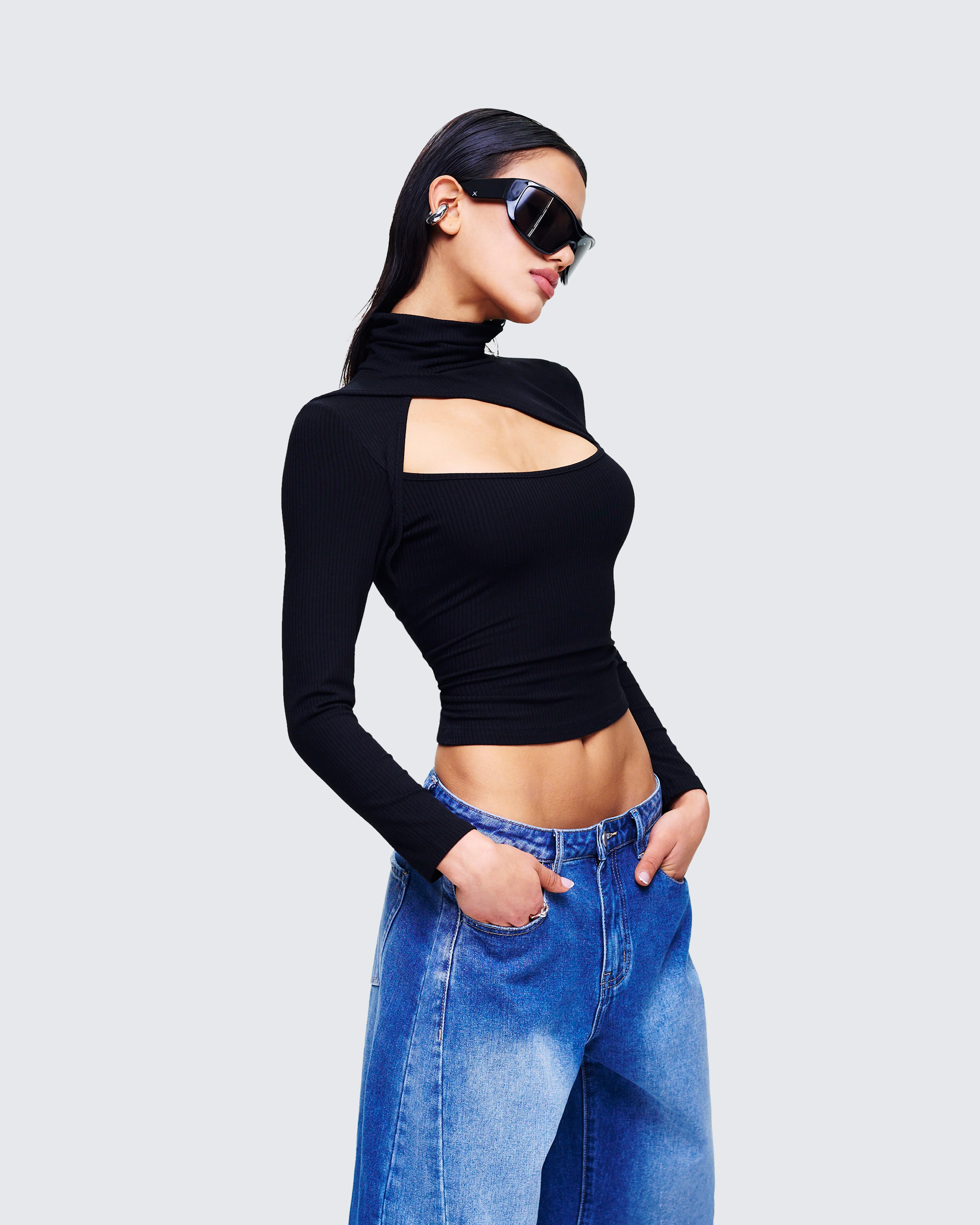 Laurie Black Asymmetrical Rib Top - Image 6