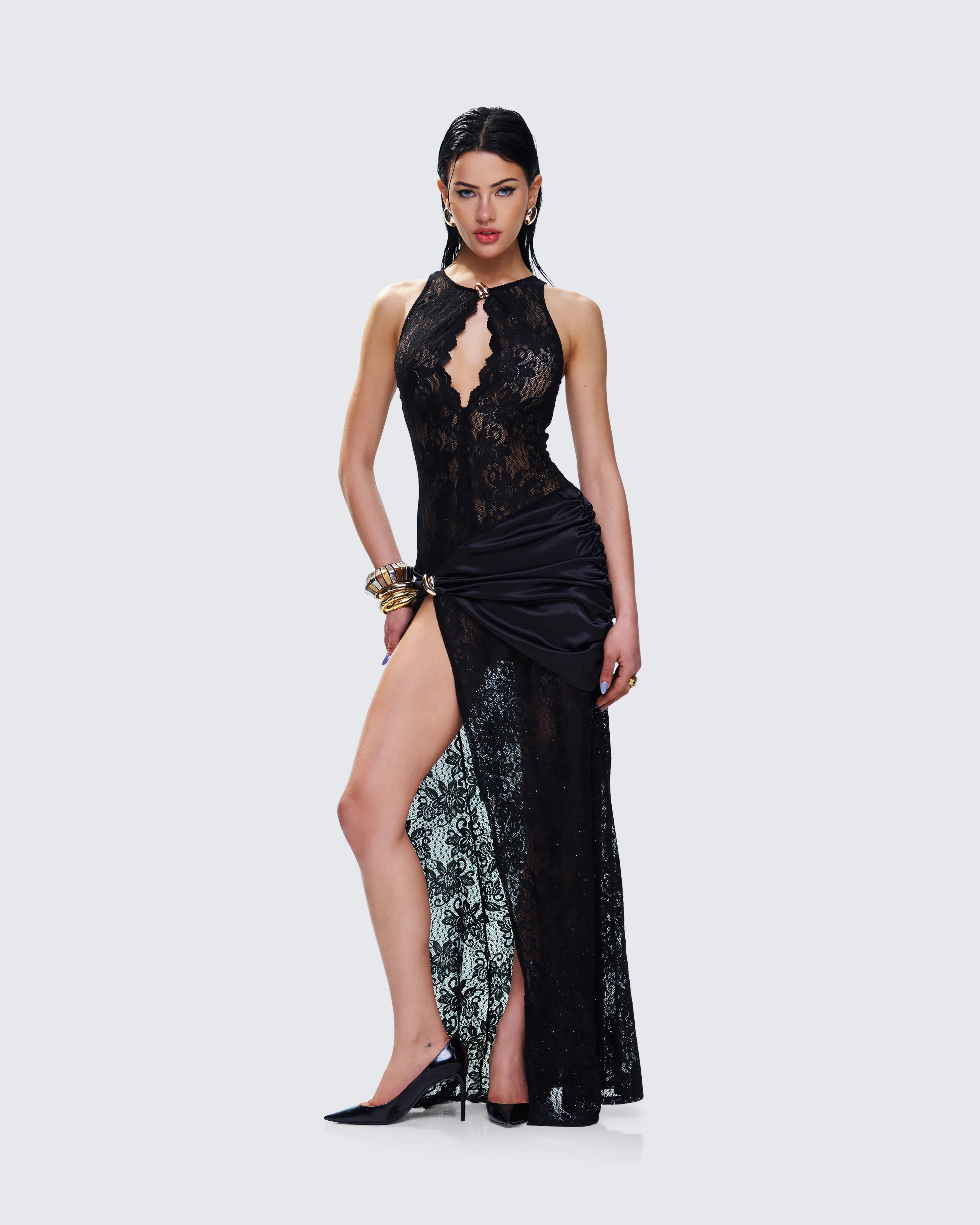 Lavinia Black Lace Cut Out Maxi Dress - Image 5