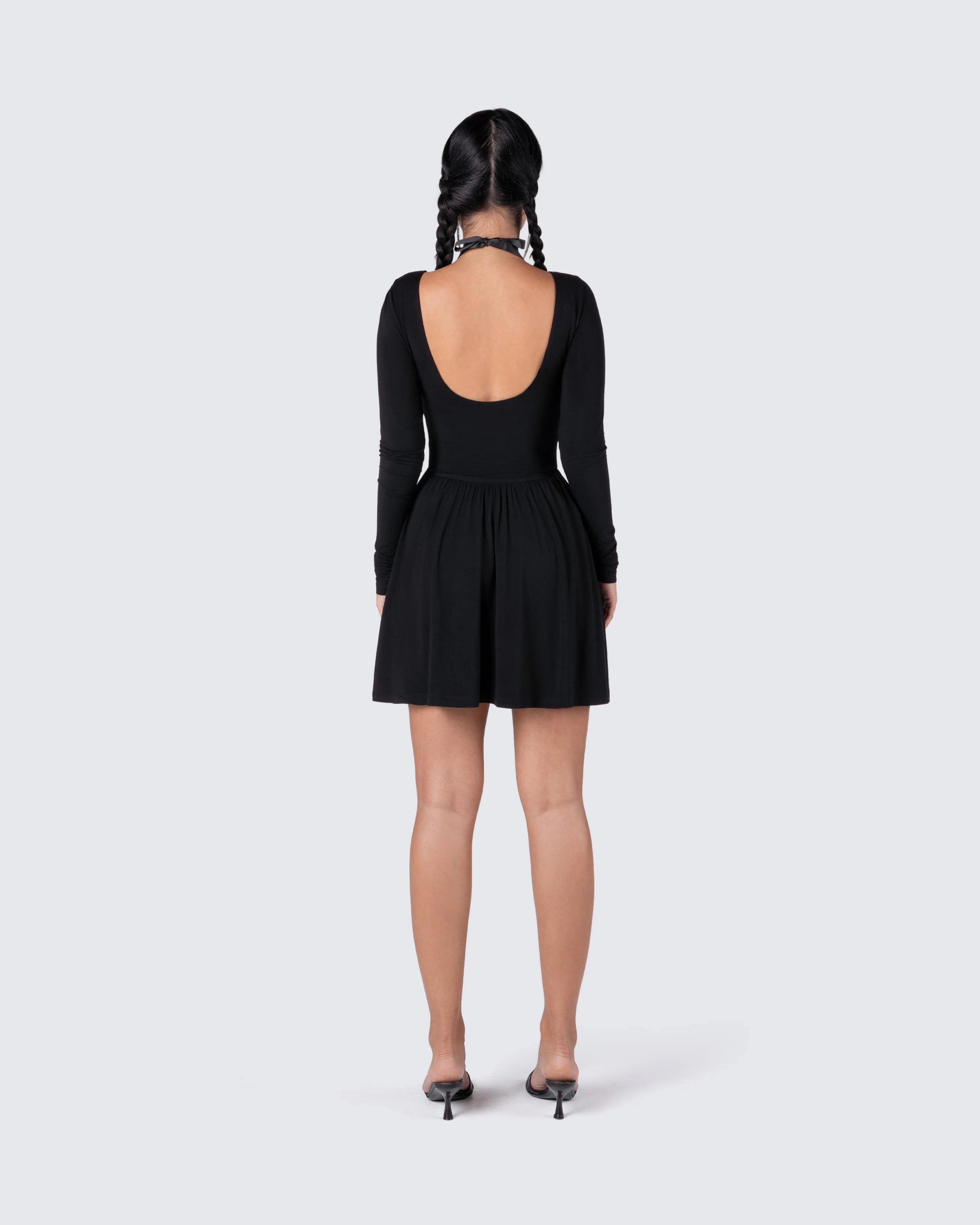 Leen Black Low Back Mini Dress - Image 7