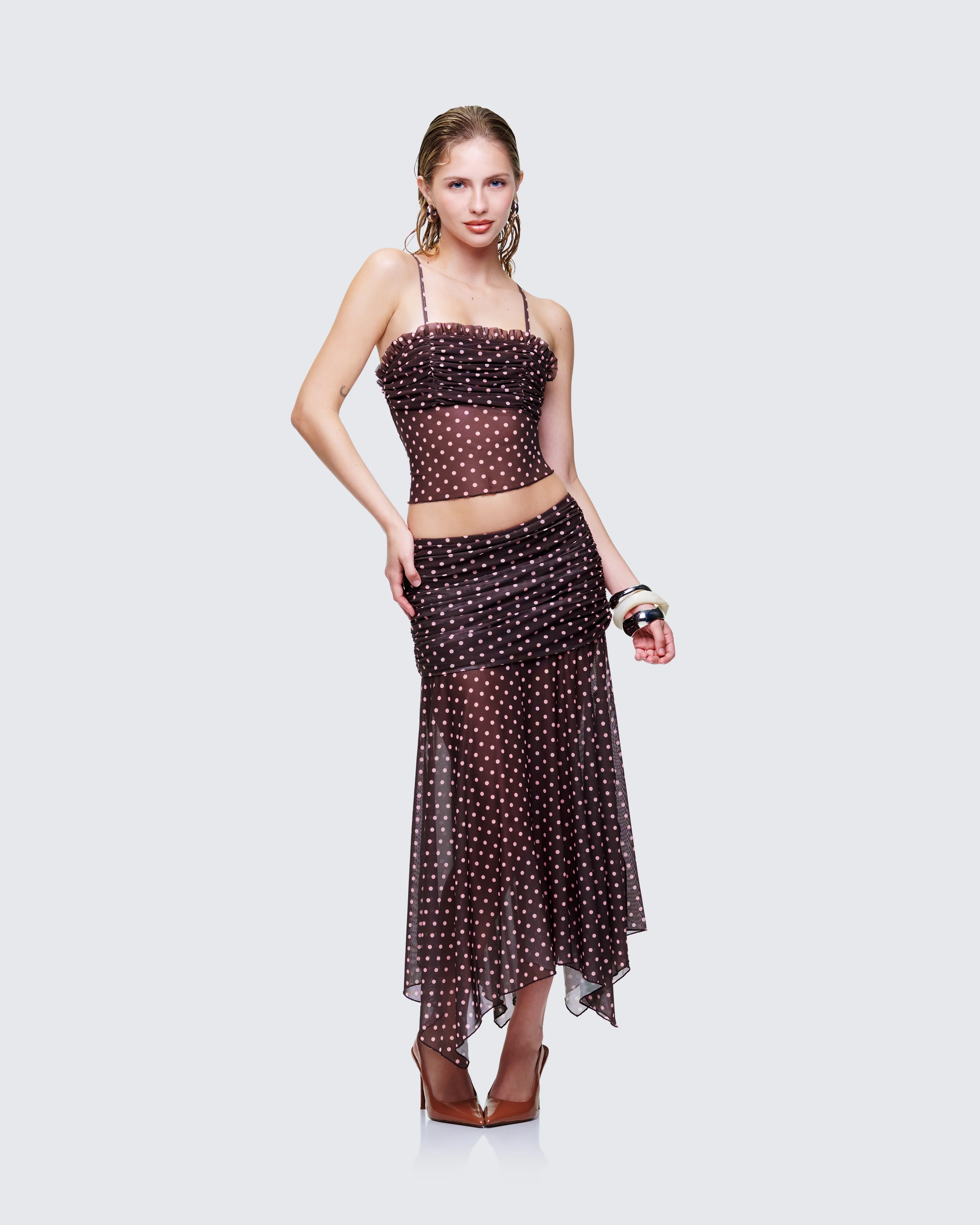 Lehlani Brown Polka Drop Waist Midaxi Skirt - Image 5