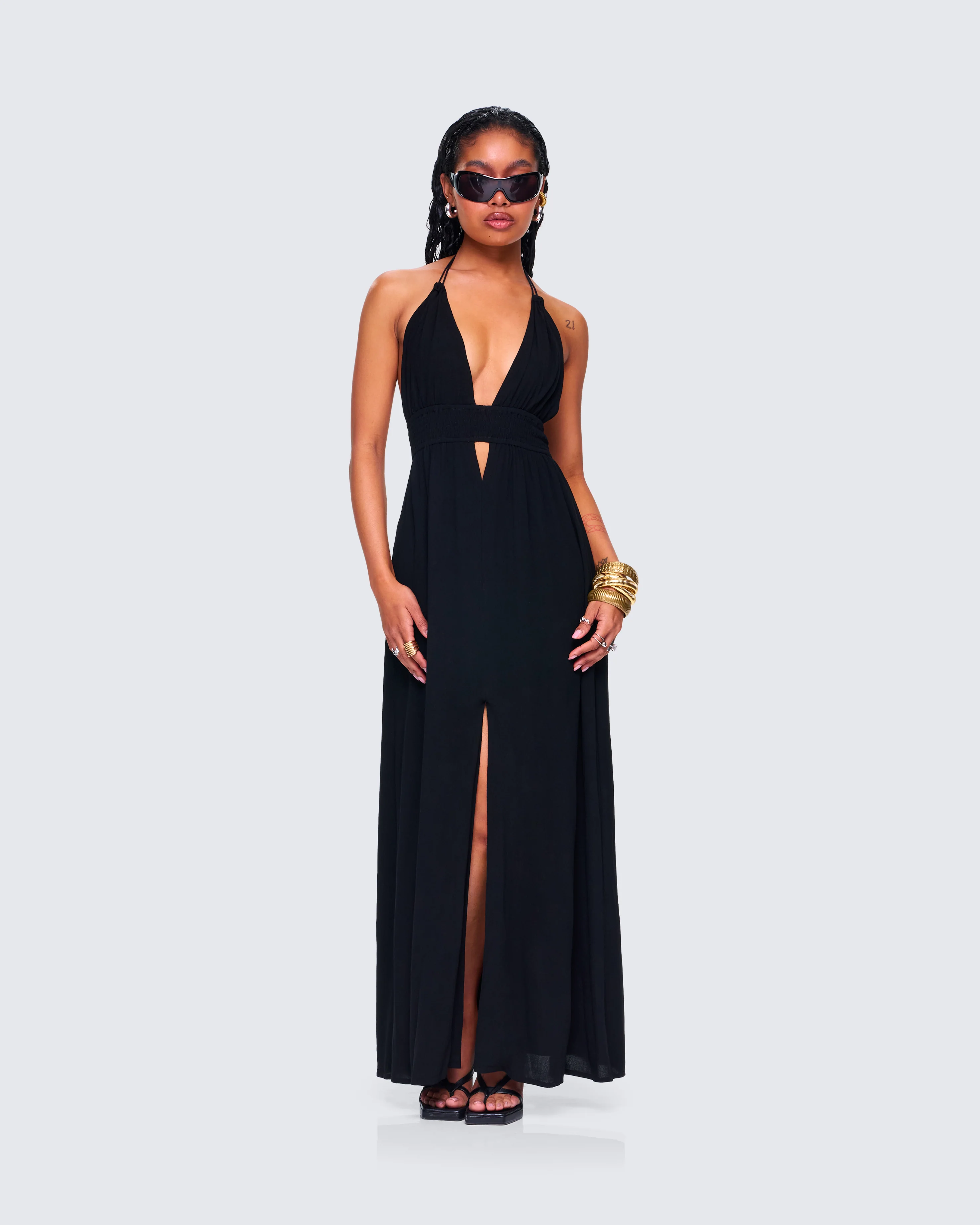 Leida Black Halter Maxi Dress - Image 6