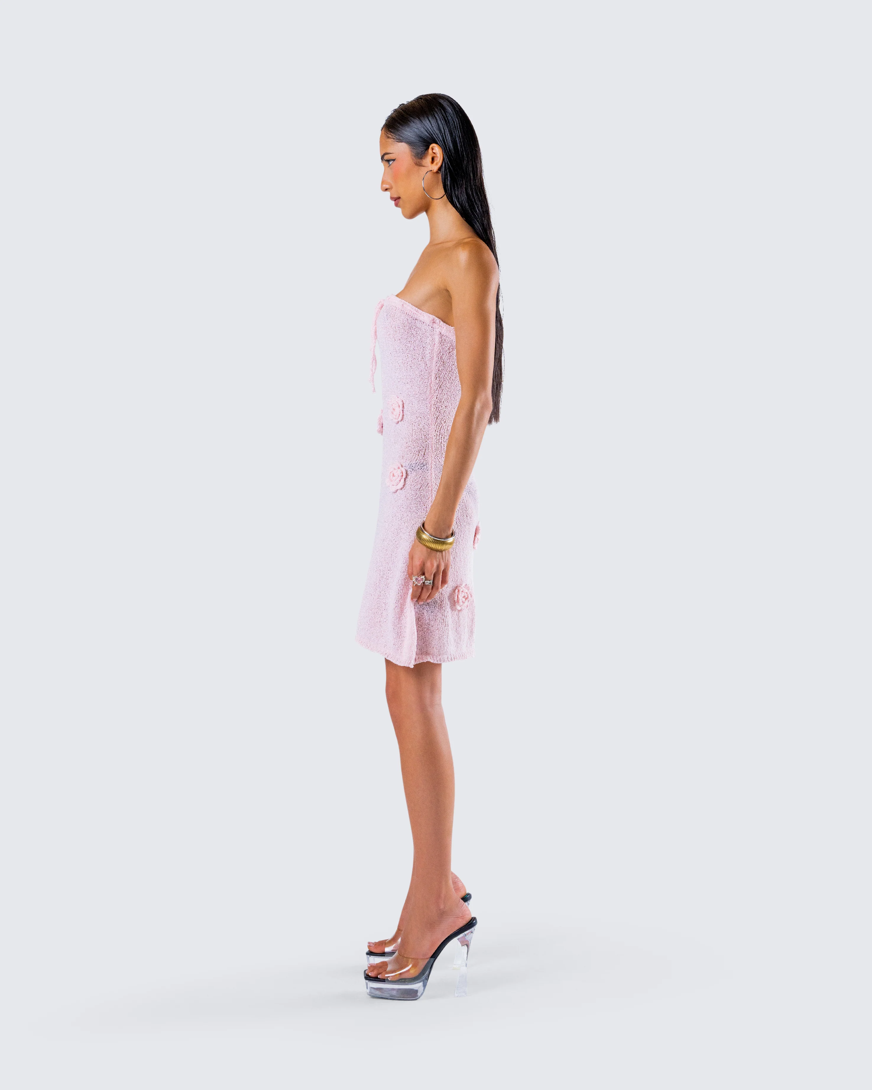 Leilani Pink Crochet Flower Mini Dress - Image 6