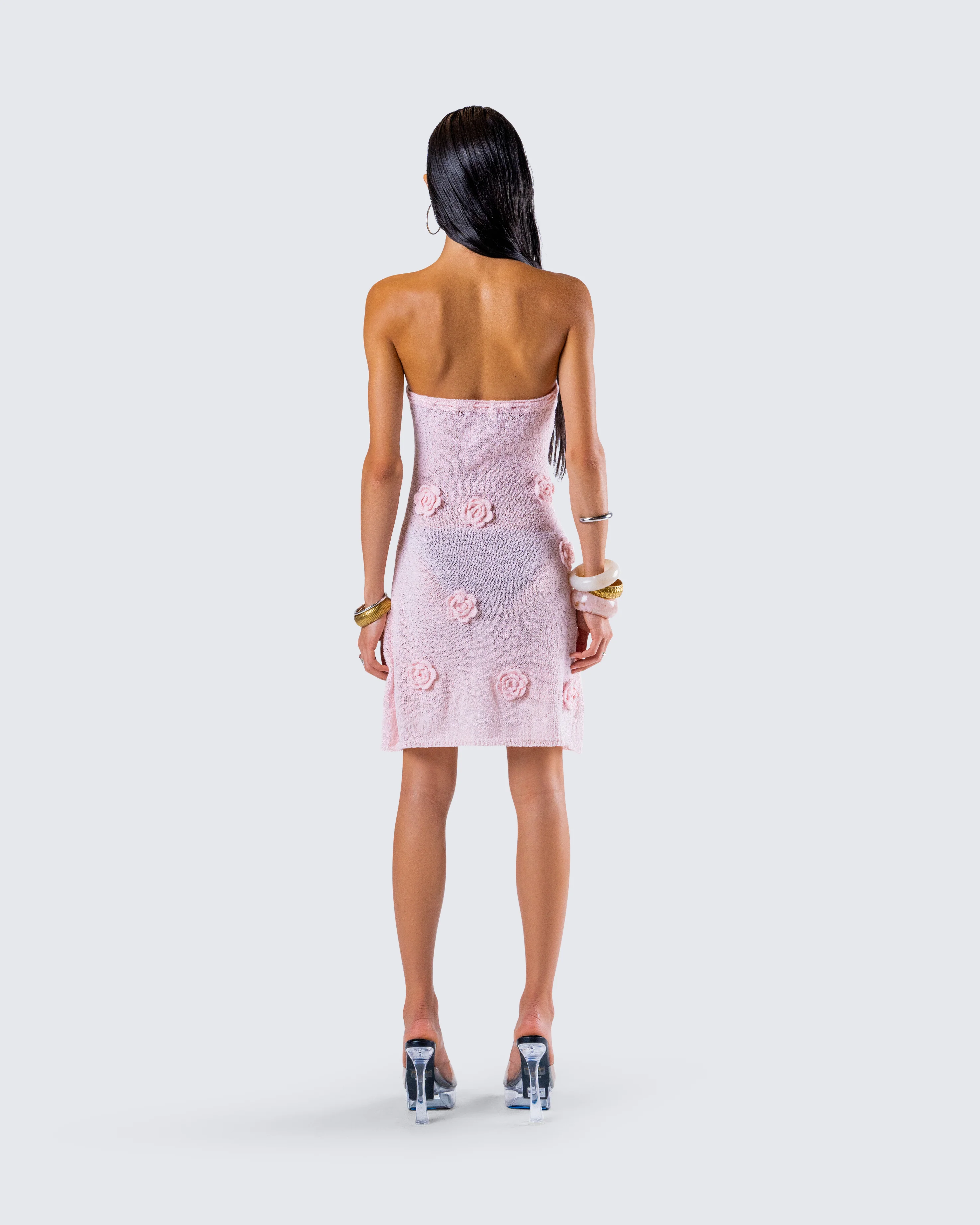 Leilani Pink Crochet Flower Mini Dress - Image 7
