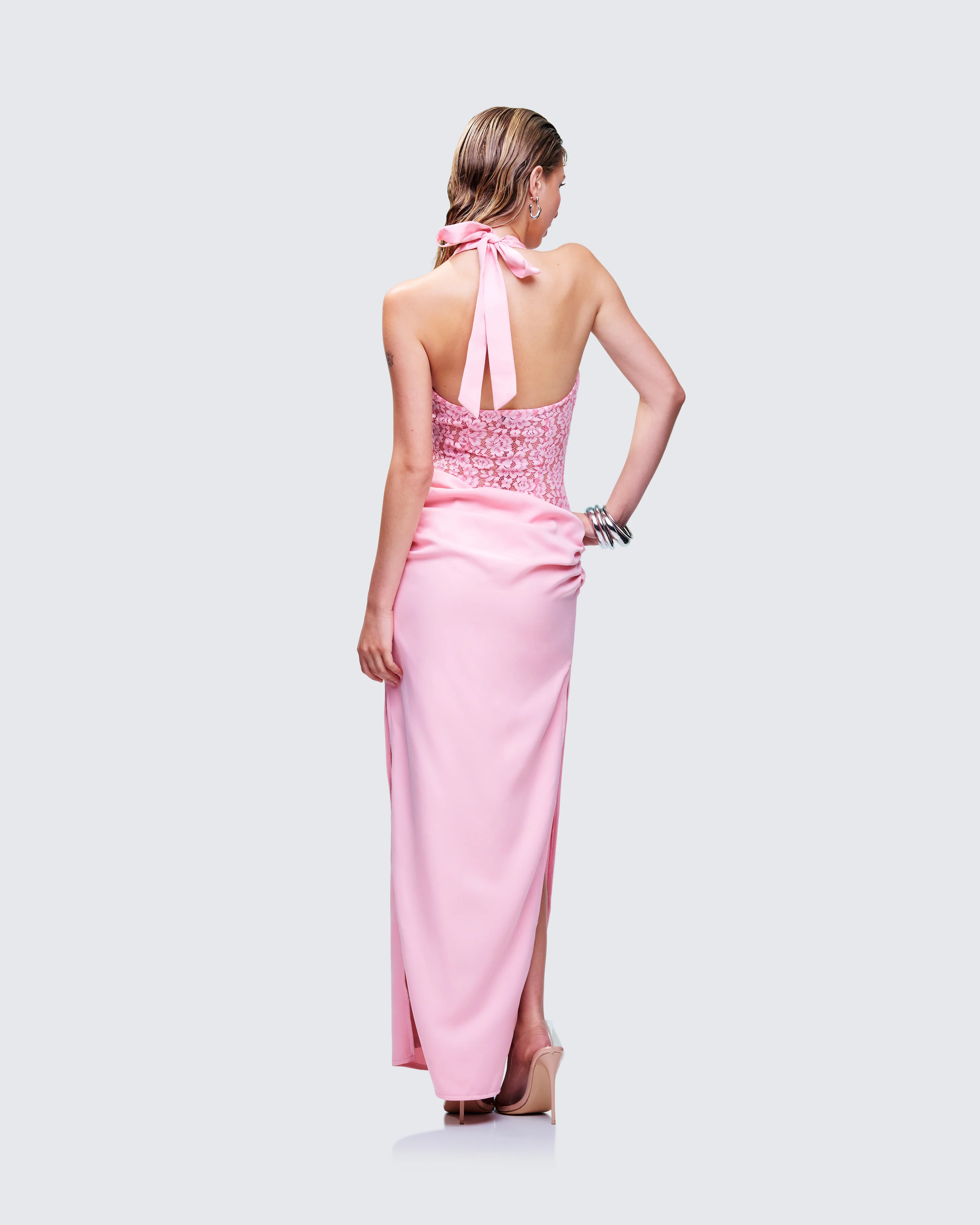 Lenora Pink Lace Detail Maxi Dress - Image 5