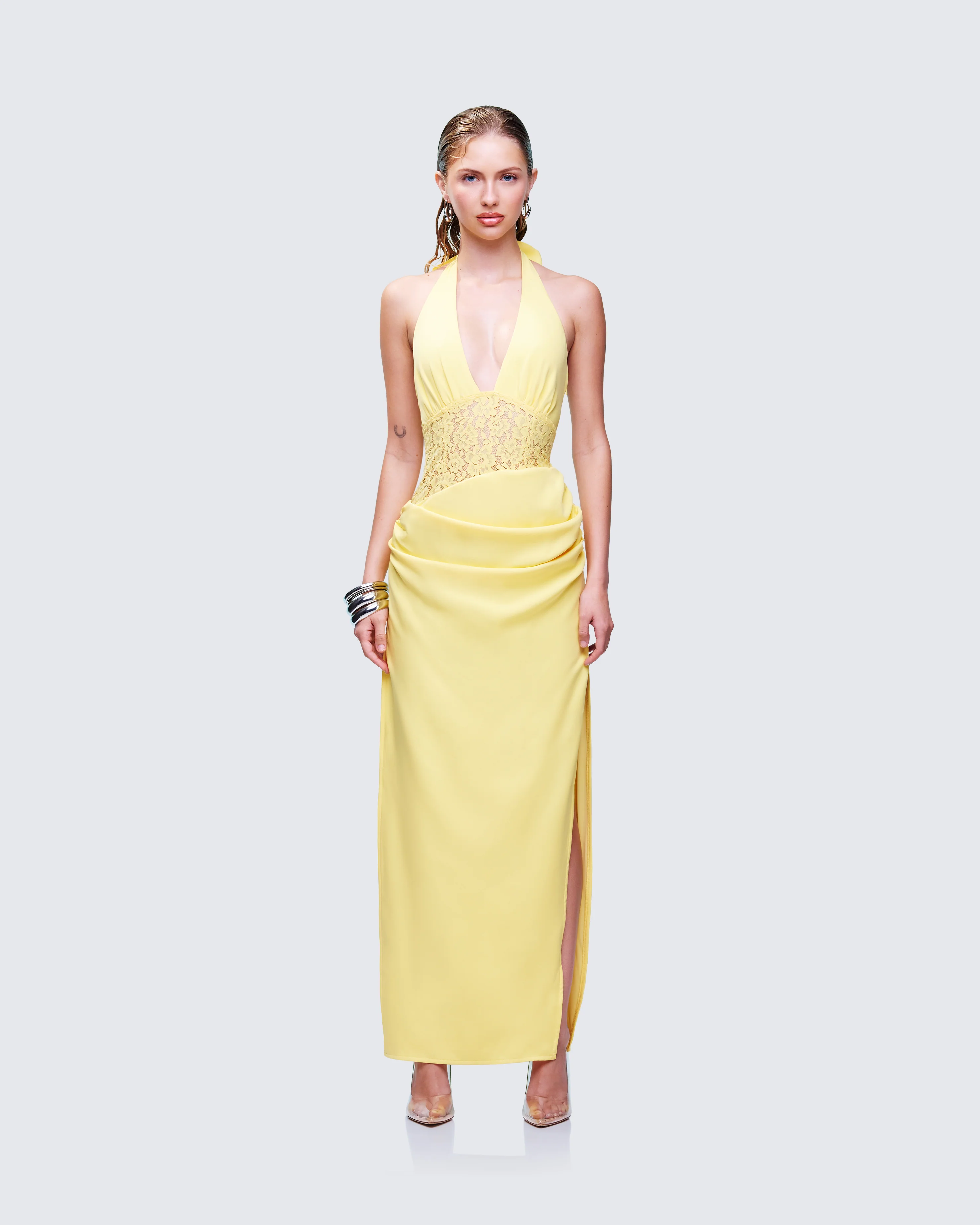 Lenora Yellow Lace Detail Maxi Dress - Image 2