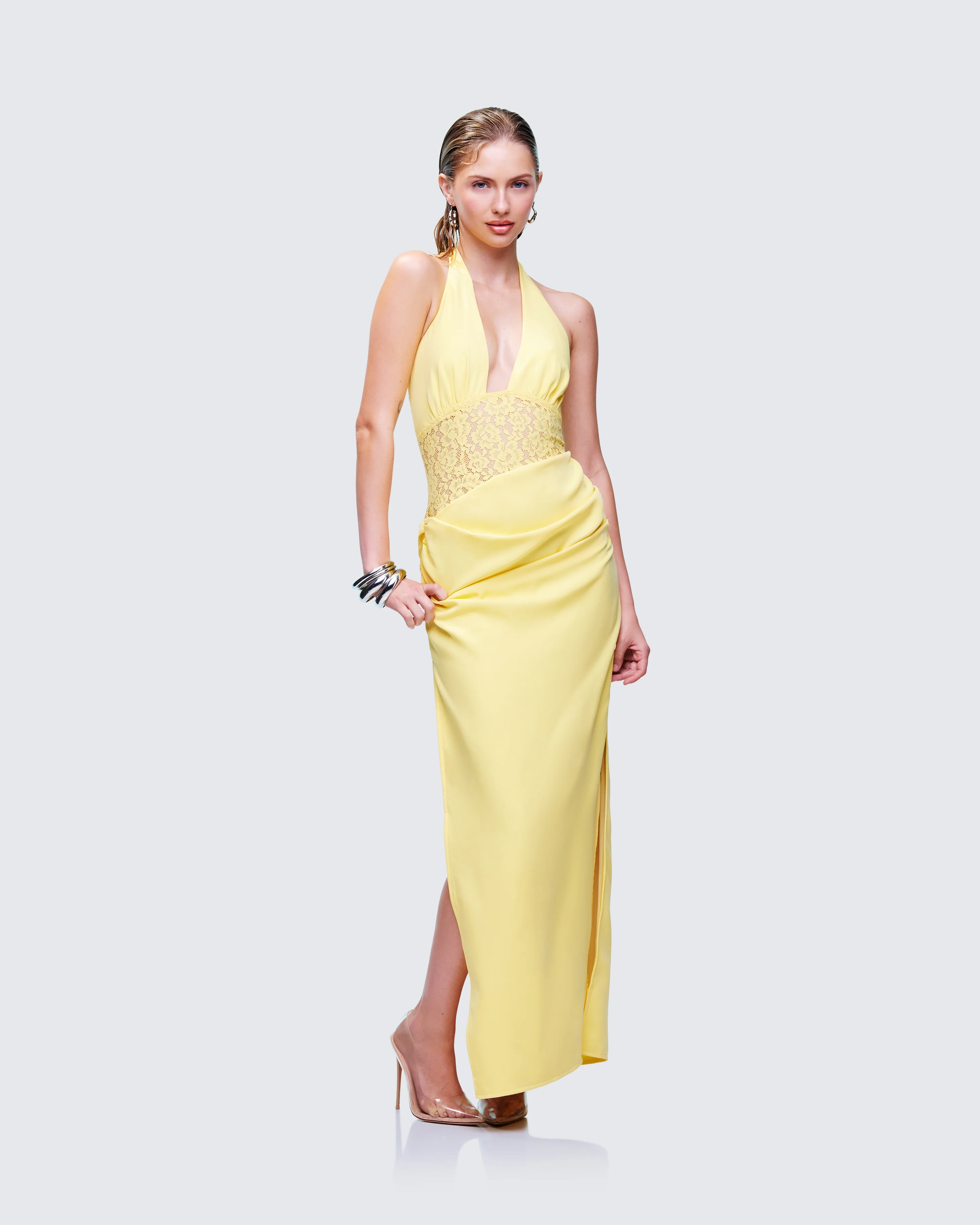 Lenora Yellow Lace Detail Maxi Dress - Image 4