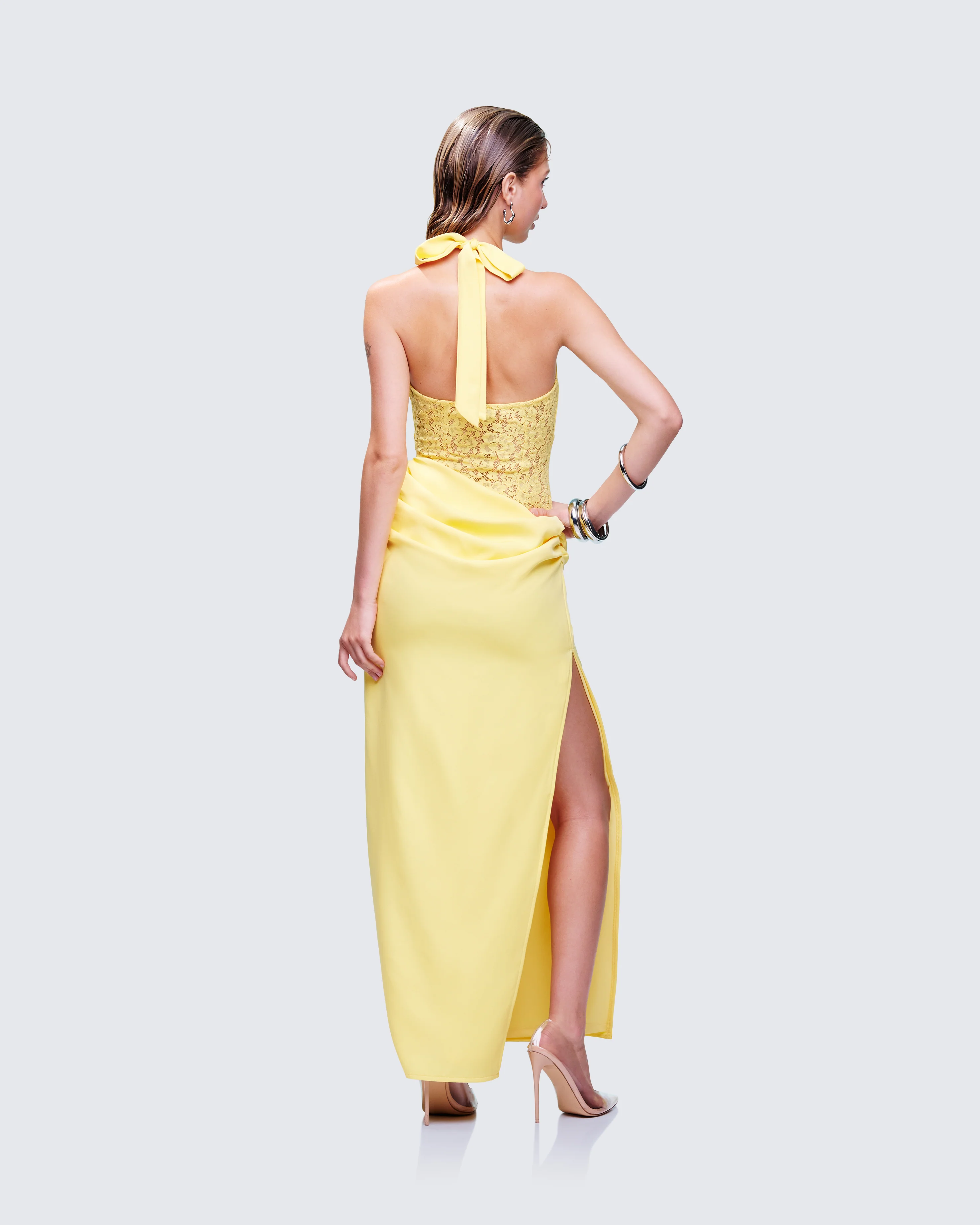 Lenora Yellow Lace Detail Maxi Dress - Image 5