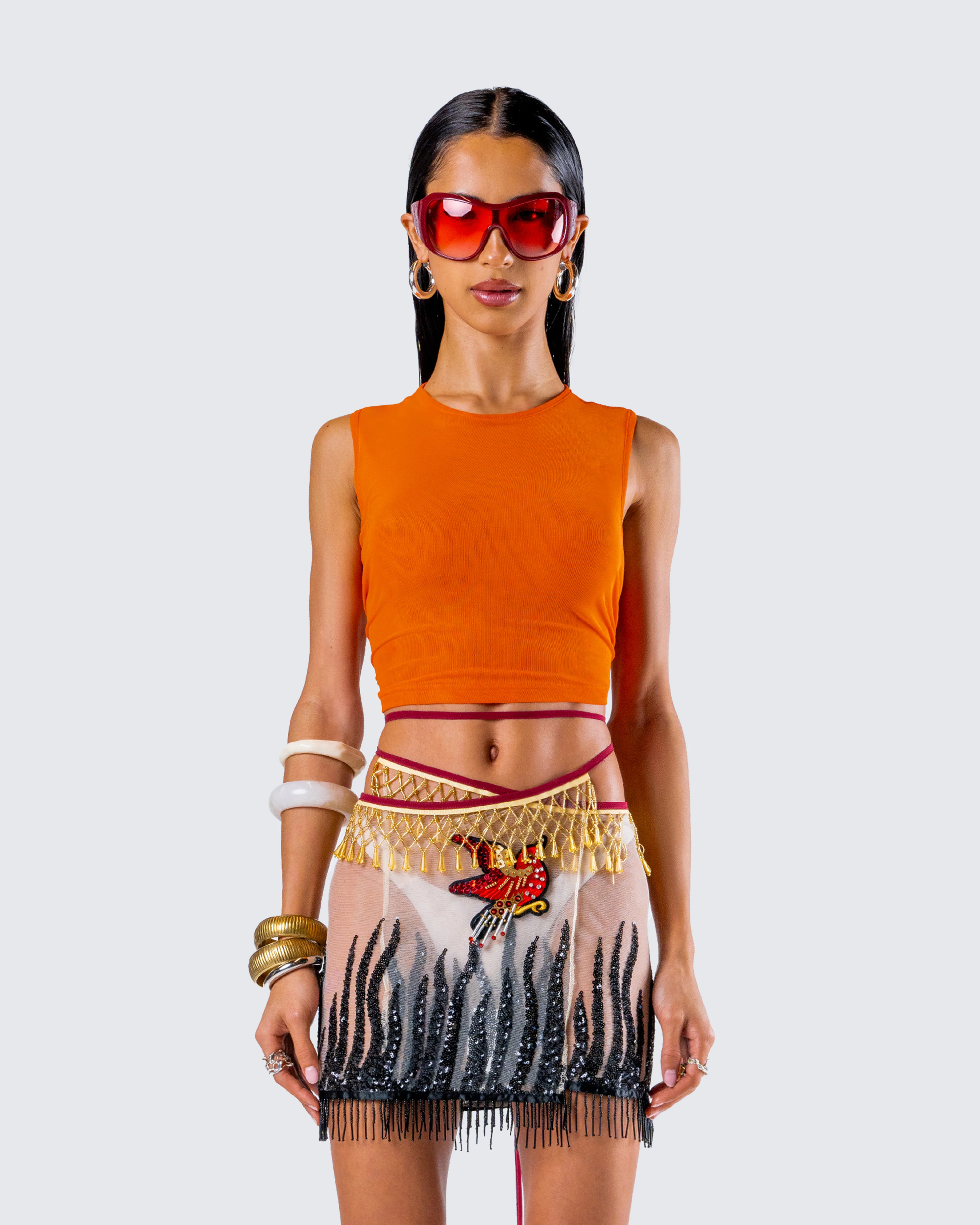 Leona Orange Mesh Asymmetrical Top - Image 4