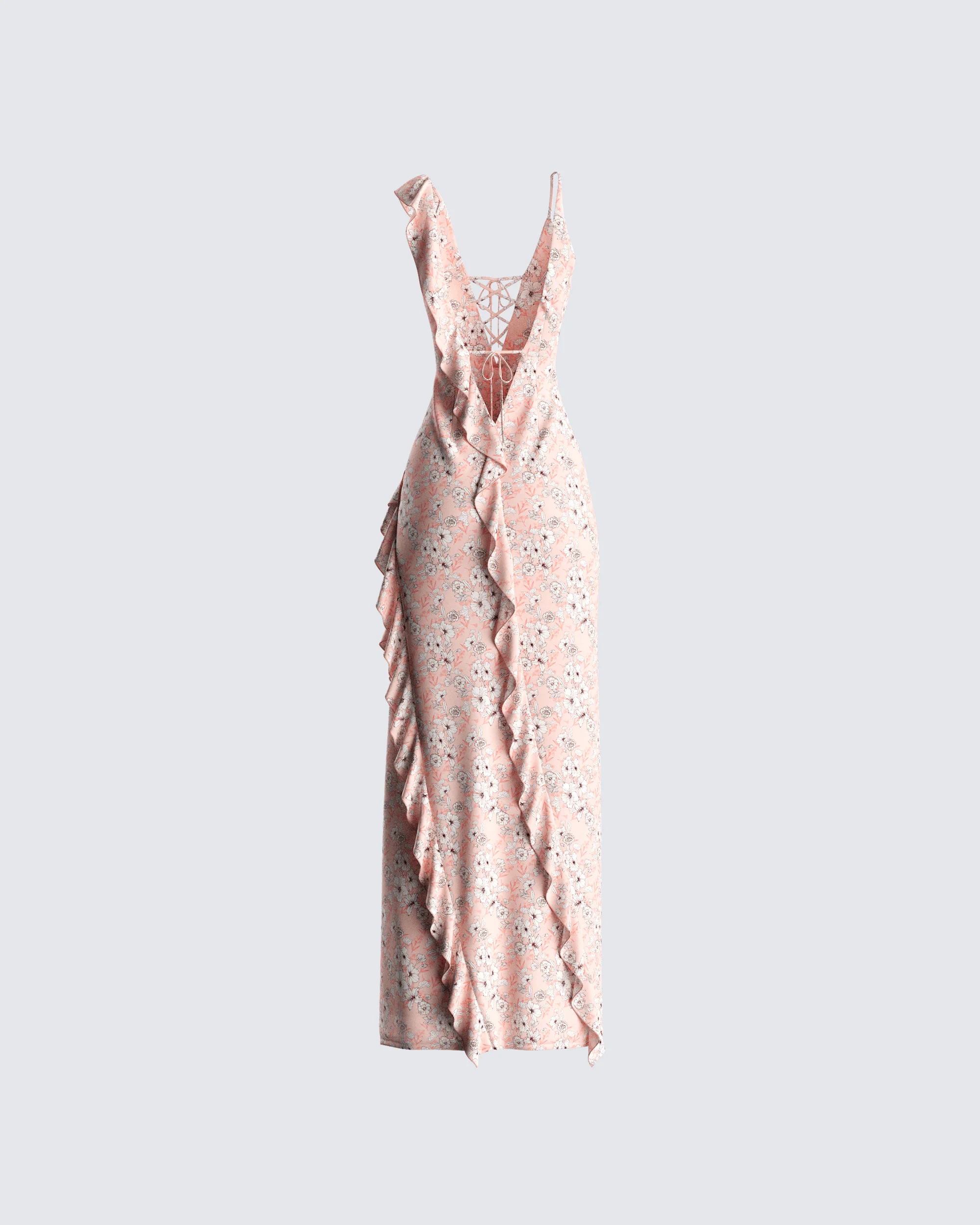 Leonie Peach Floral Maxi Dress - Image 3