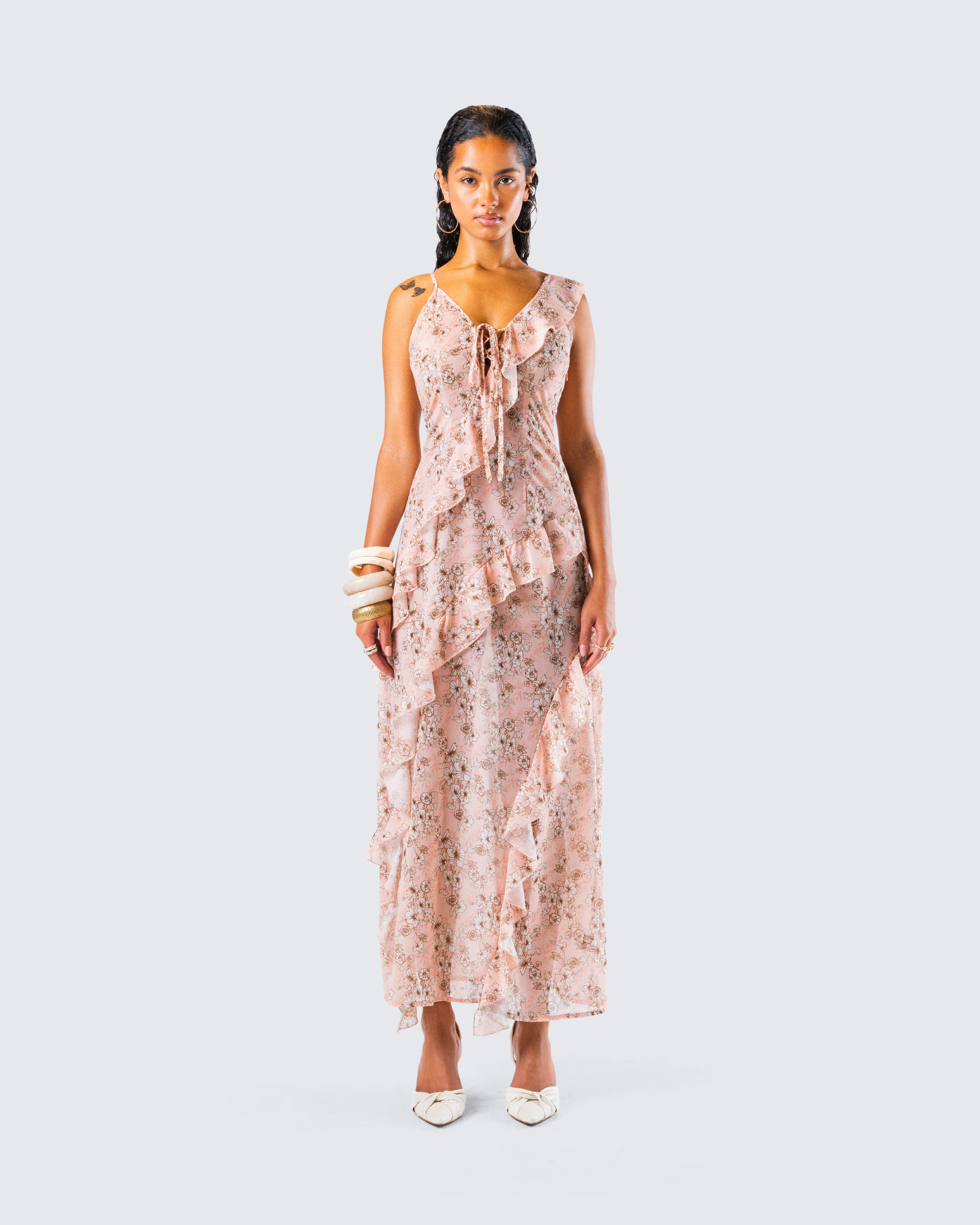 Leonie Peach Floral Maxi Dress - Image 4