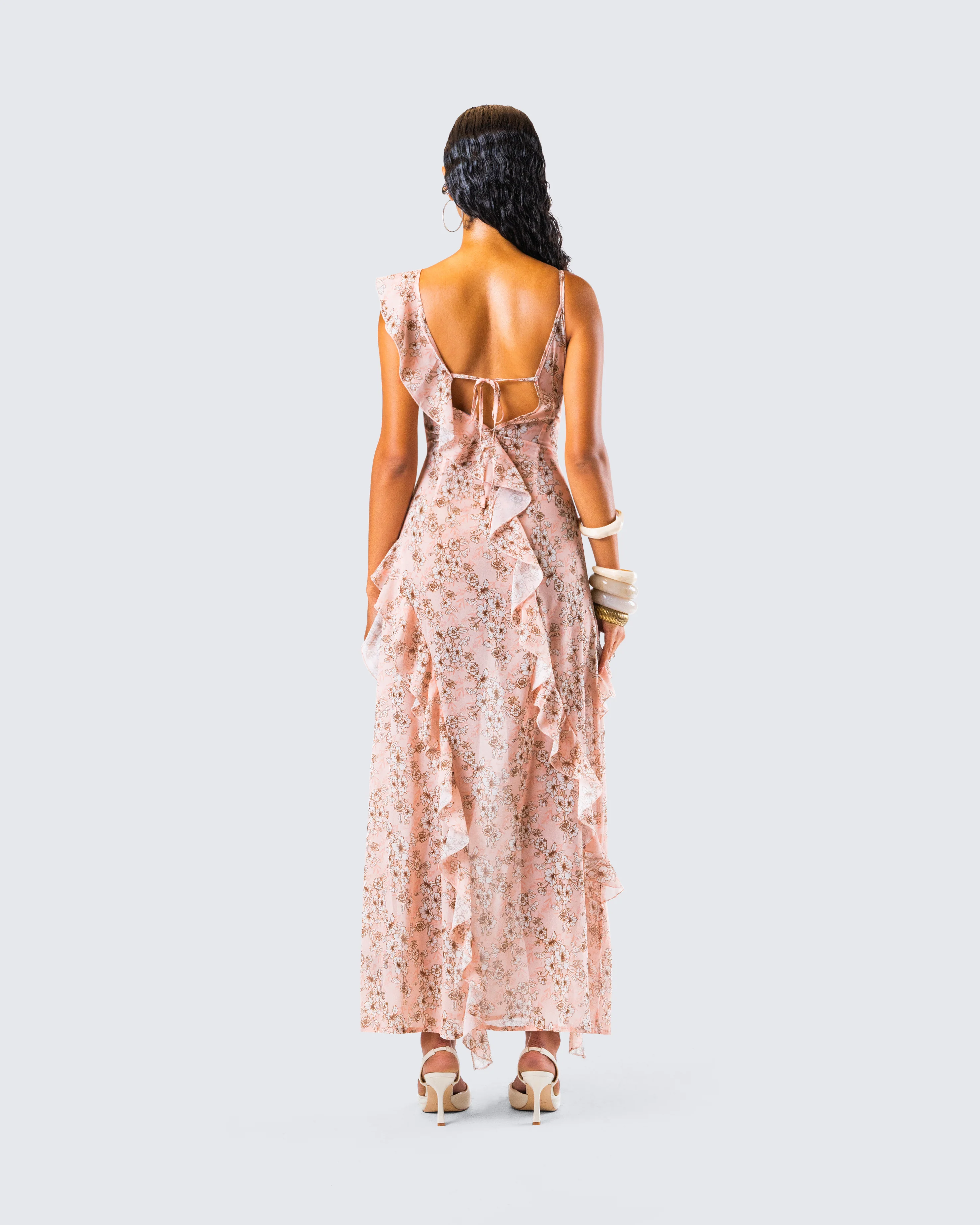 Leonie Peach Floral Maxi Dress - Image 7