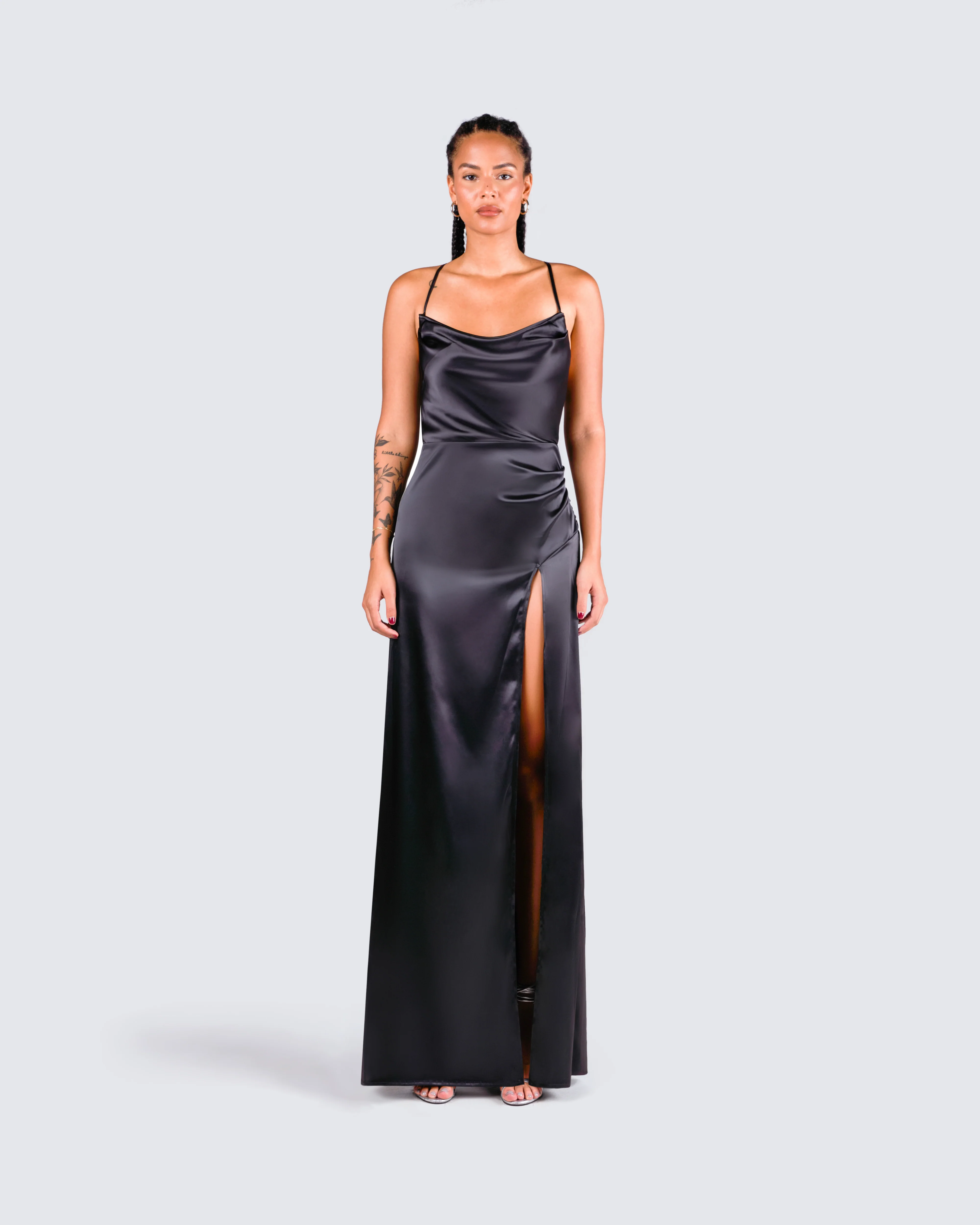 Lerata Black Satin Maxi Dress - Image 4