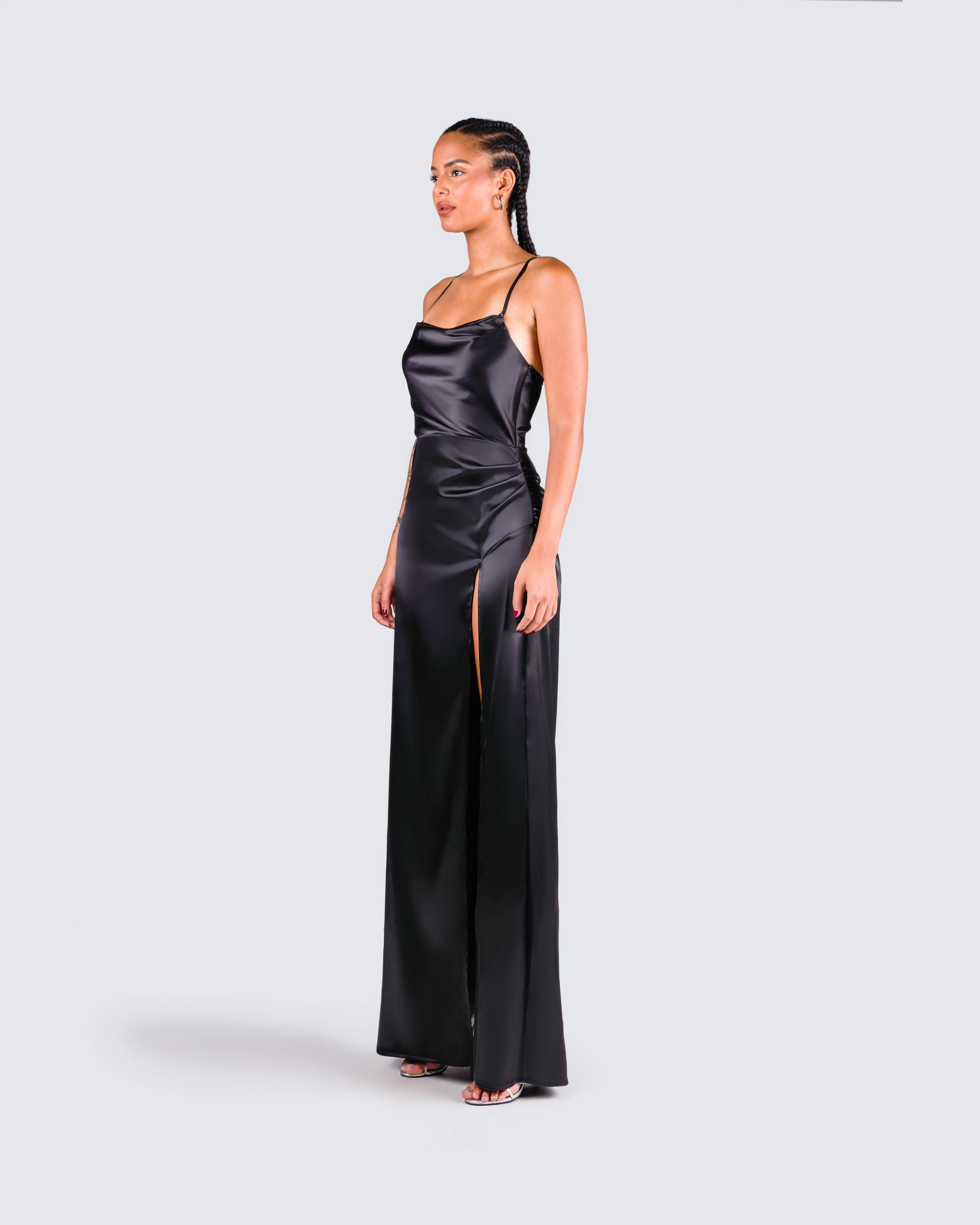 Lerata Black Satin Maxi Dress - Image 5