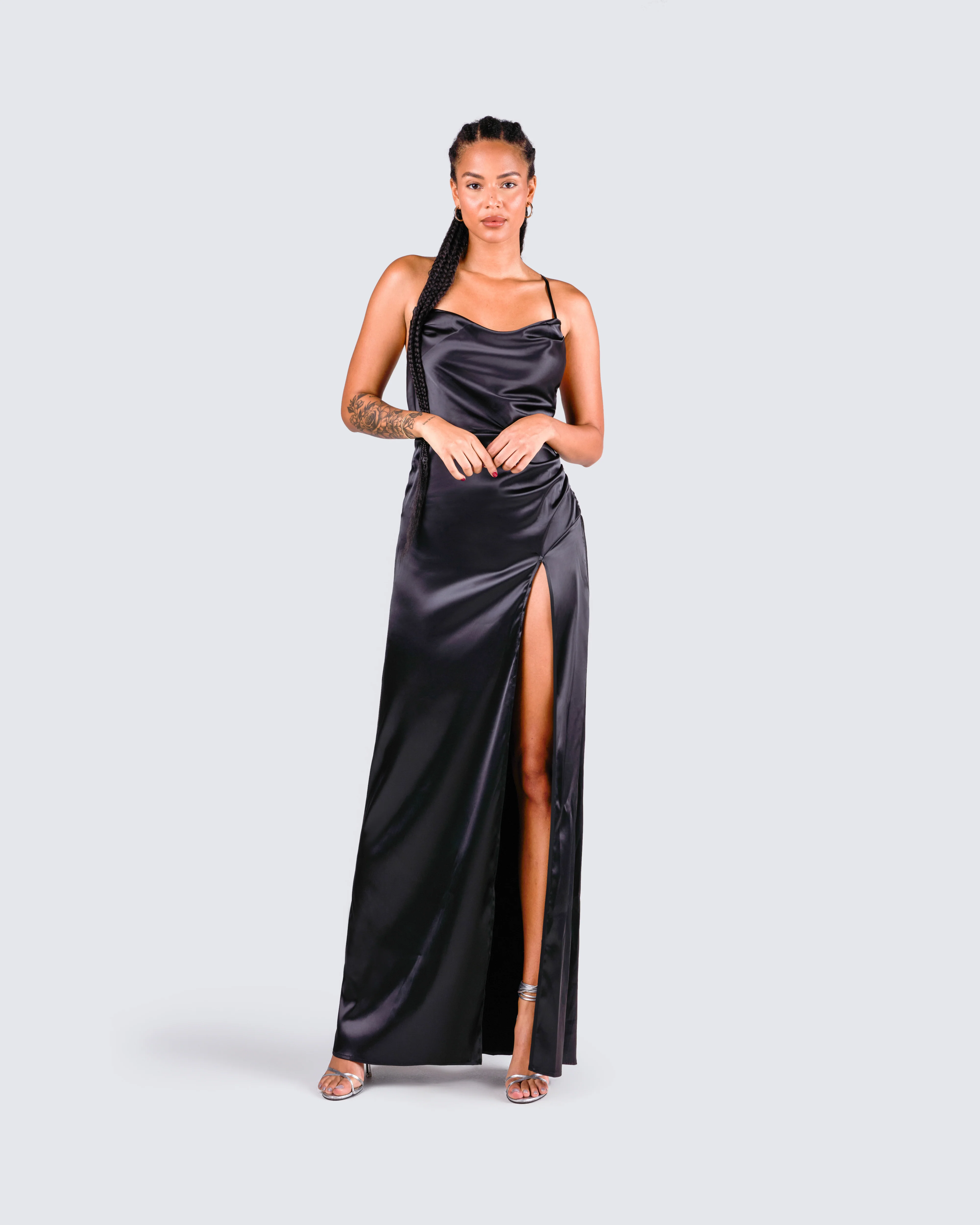 Lerata Black Satin Maxi Dress - Image 6