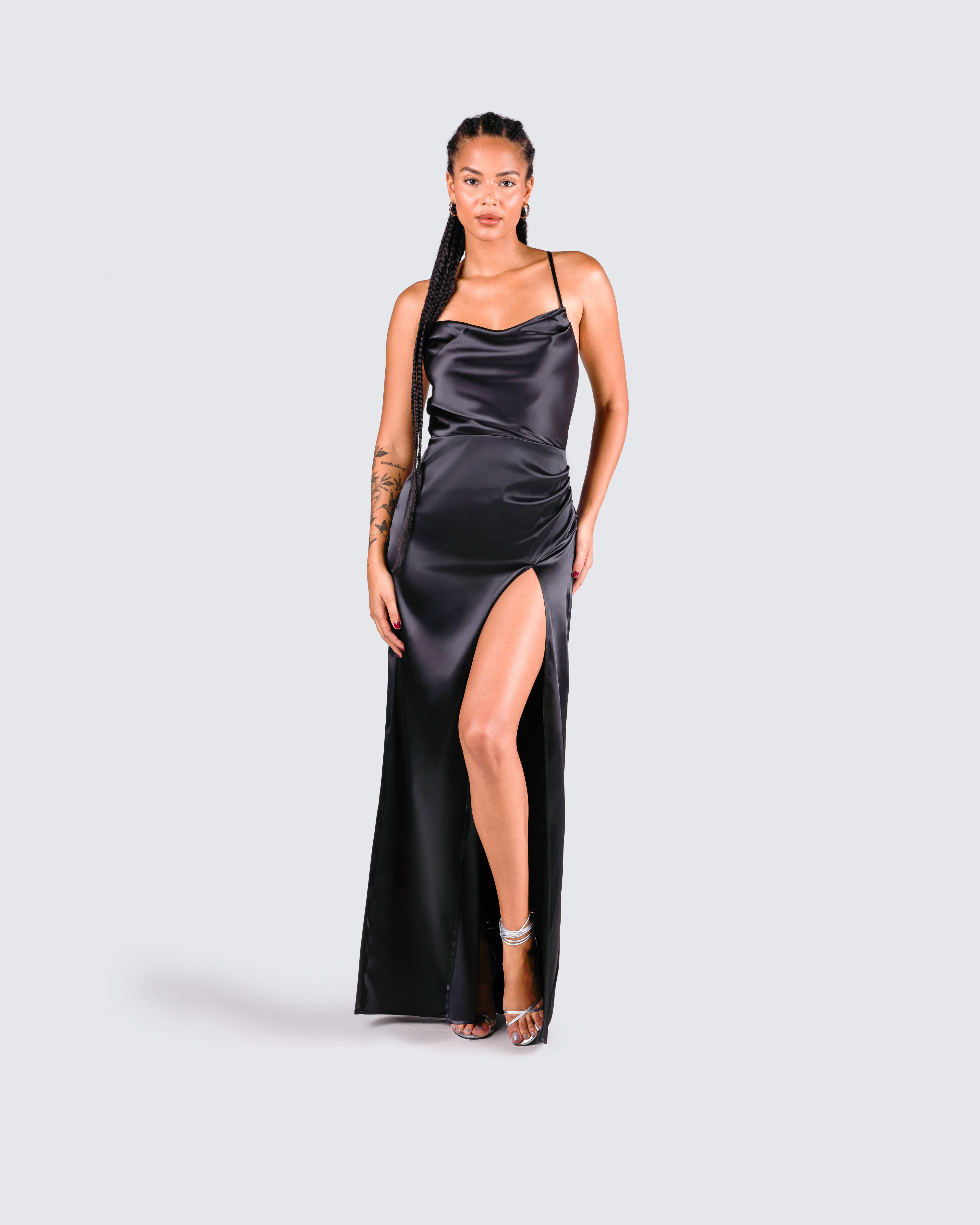 Lerata Black Satin Maxi Dress - Image 7