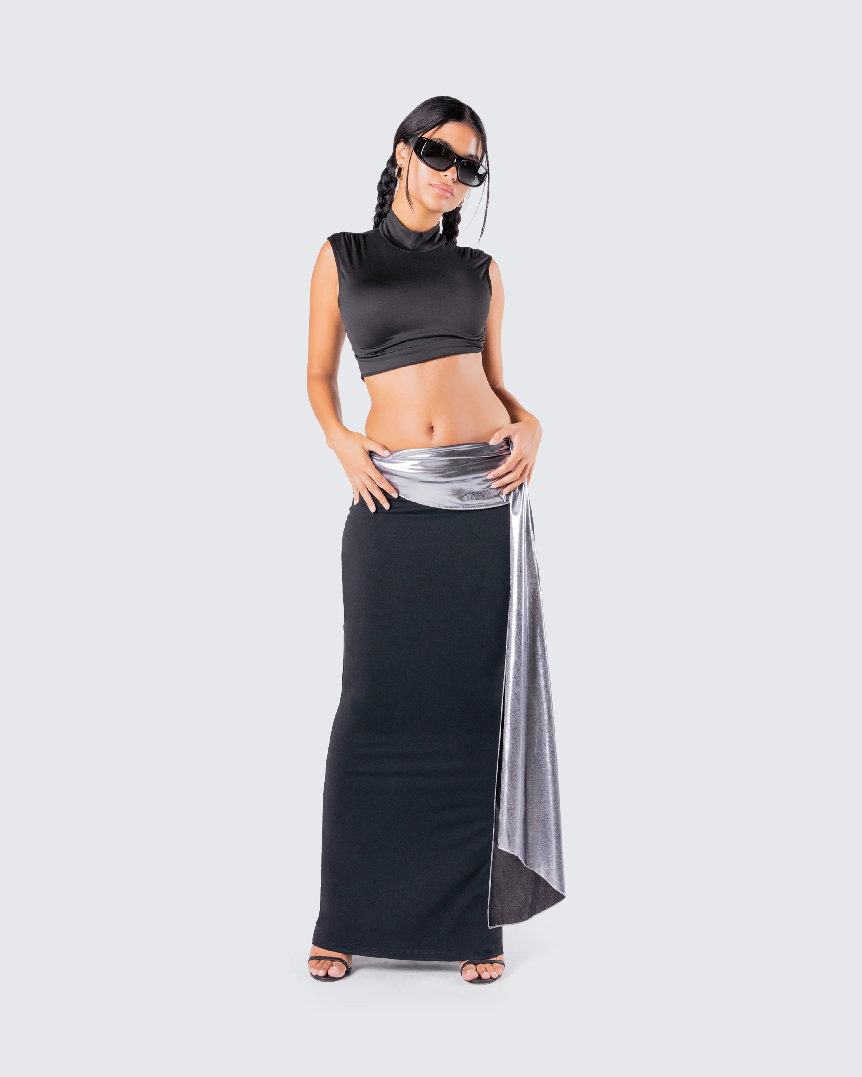 Leylany Black Draped Maxi Skirt - Image 8