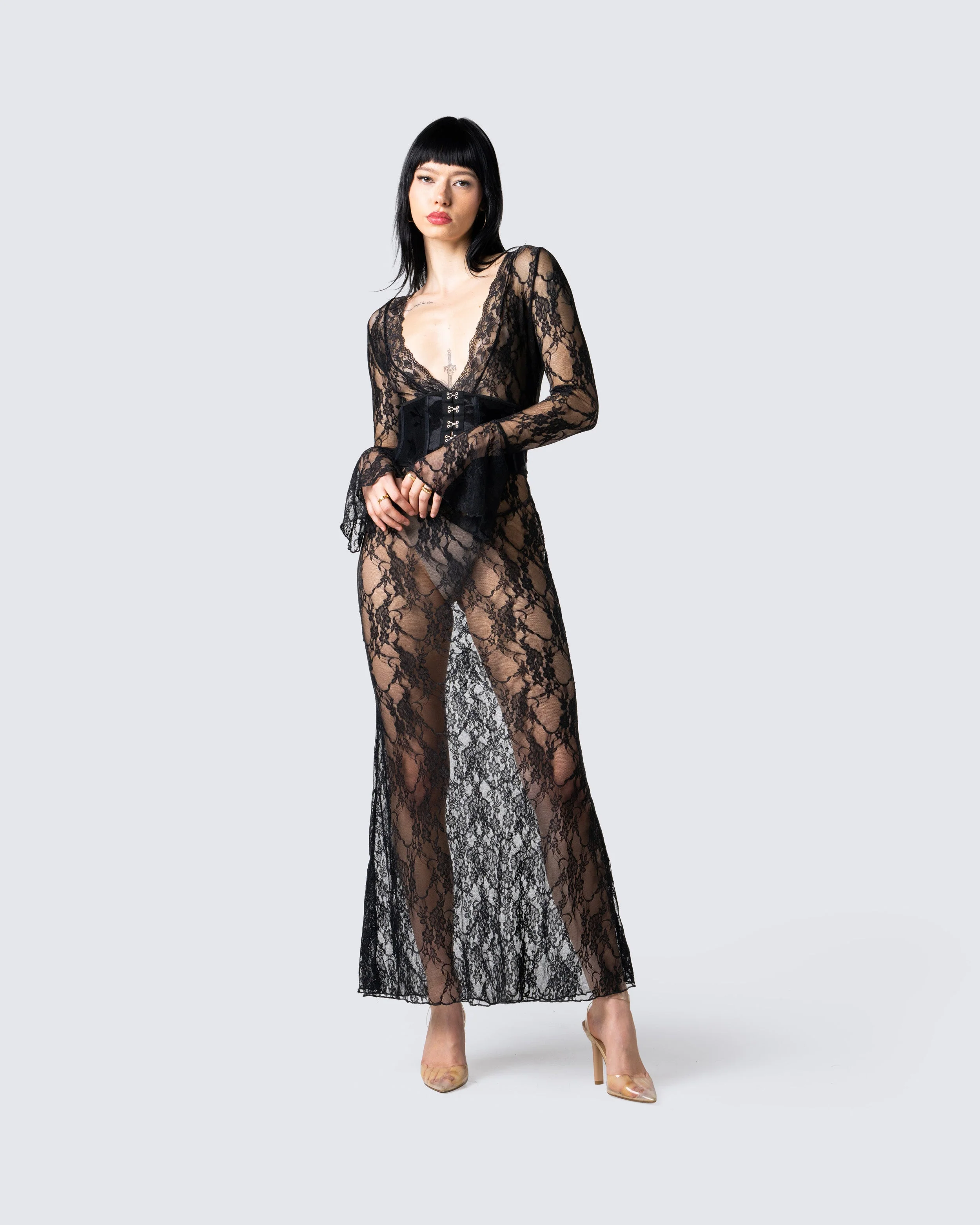 Lilith Black Lace Maxi Dress - Image 8