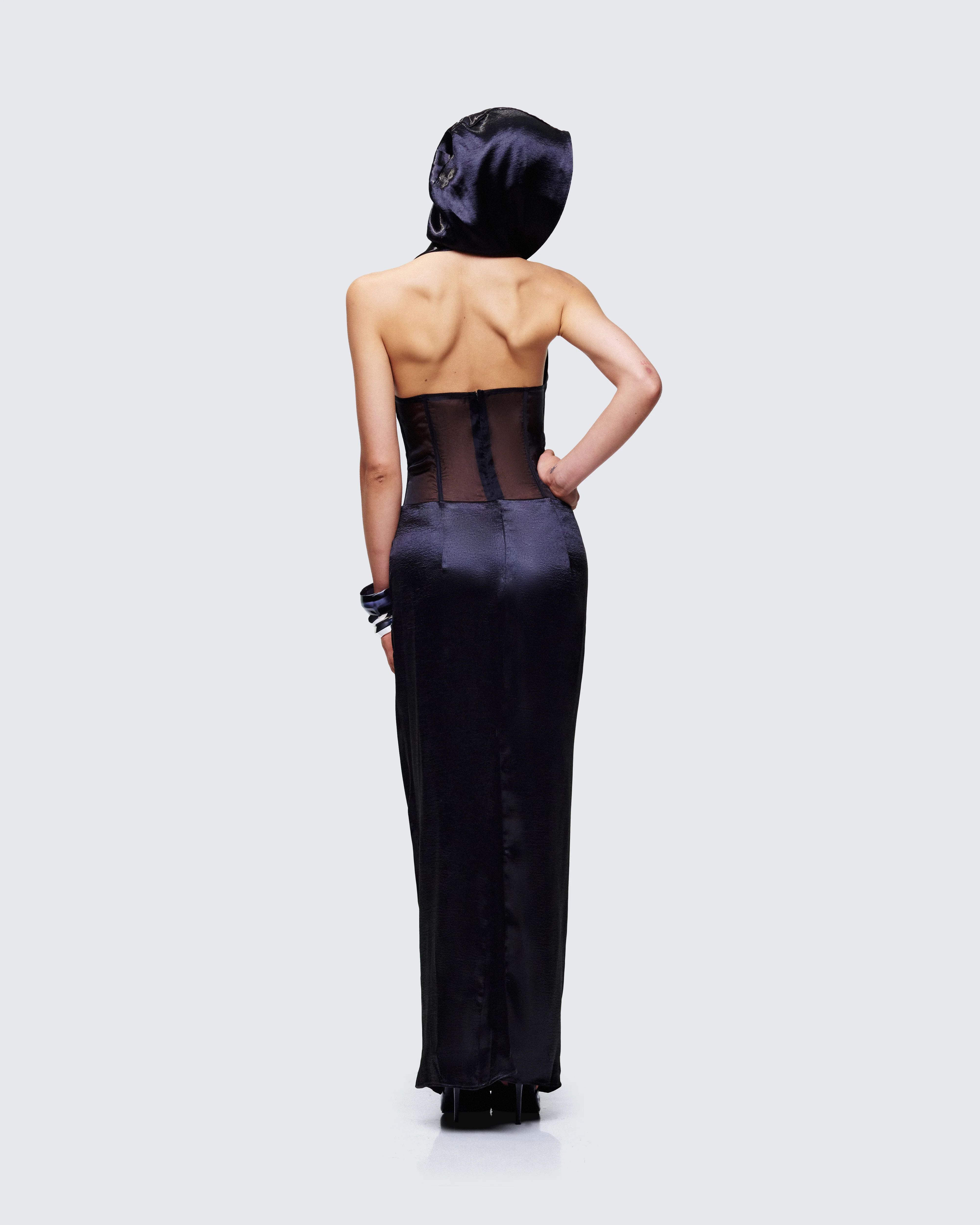 Lirael Black Sheer Corset Maxi Dress - Image 5