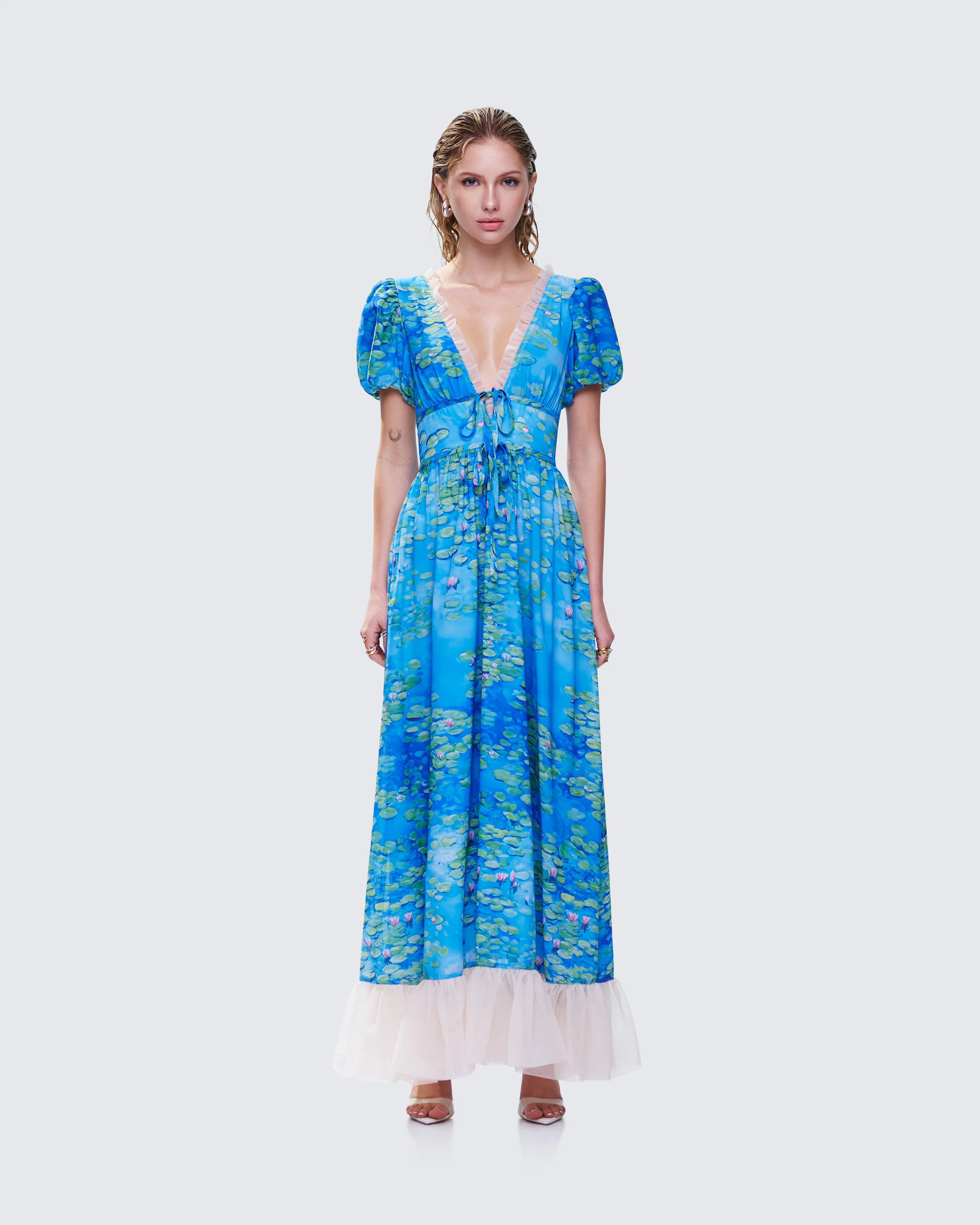 Loire Blue Water Lilies Print Maxi Dress - Image 4