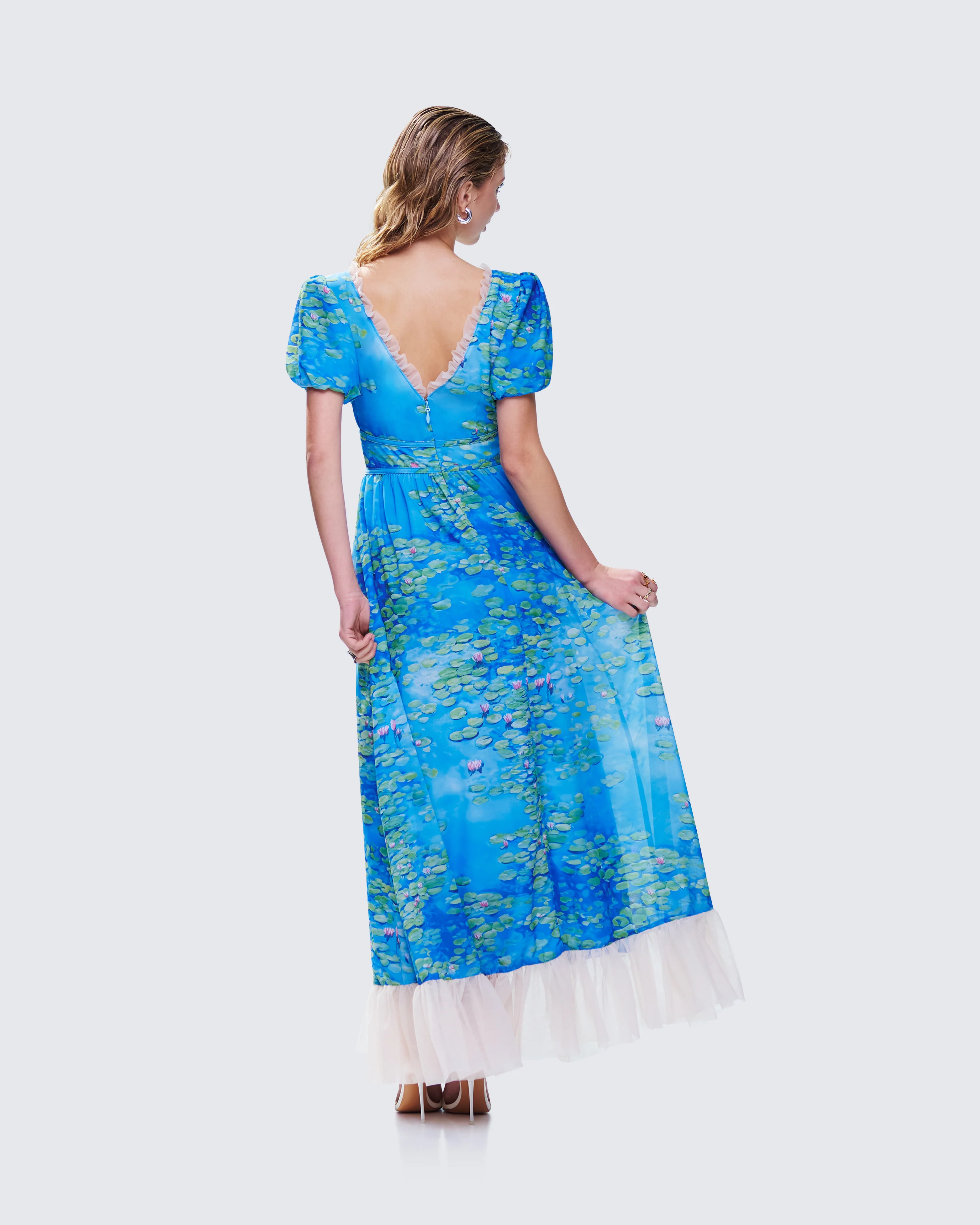Loire Blue Water Lilies Print Maxi Dress - Image 7