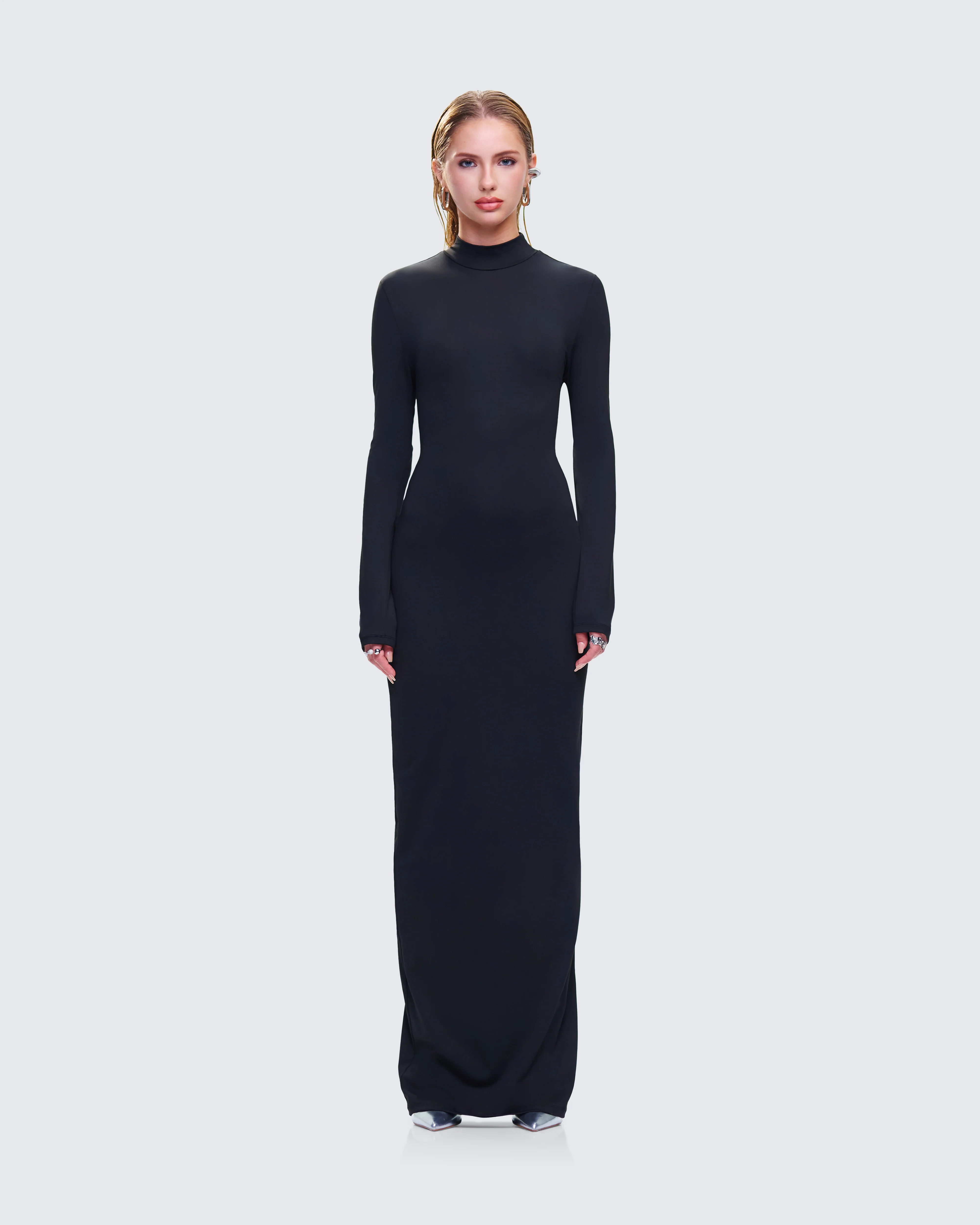 Lola Black Bodycon Maxi Dress - Image 2