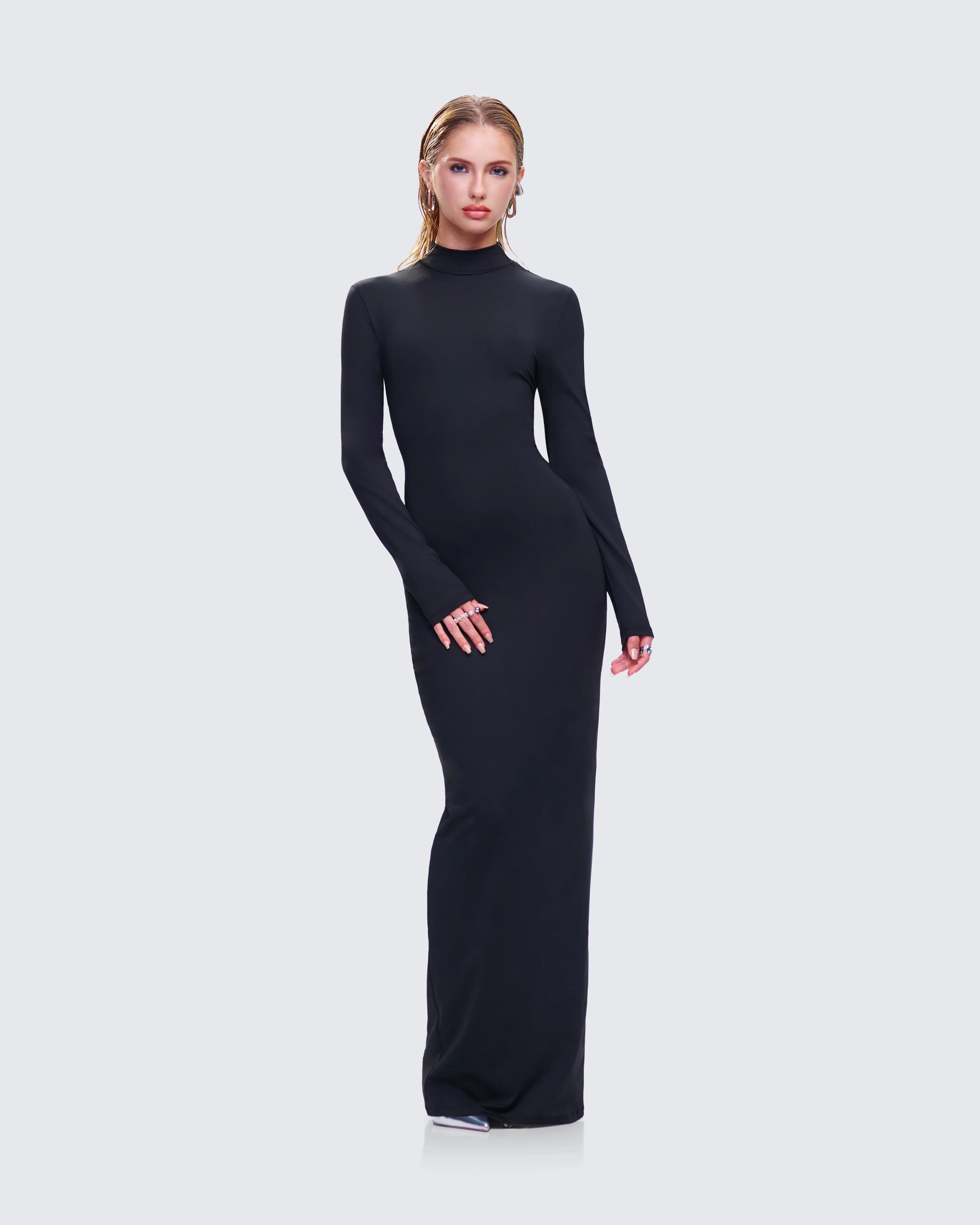 Lola Black Bodycon Maxi Dress - Image 3
