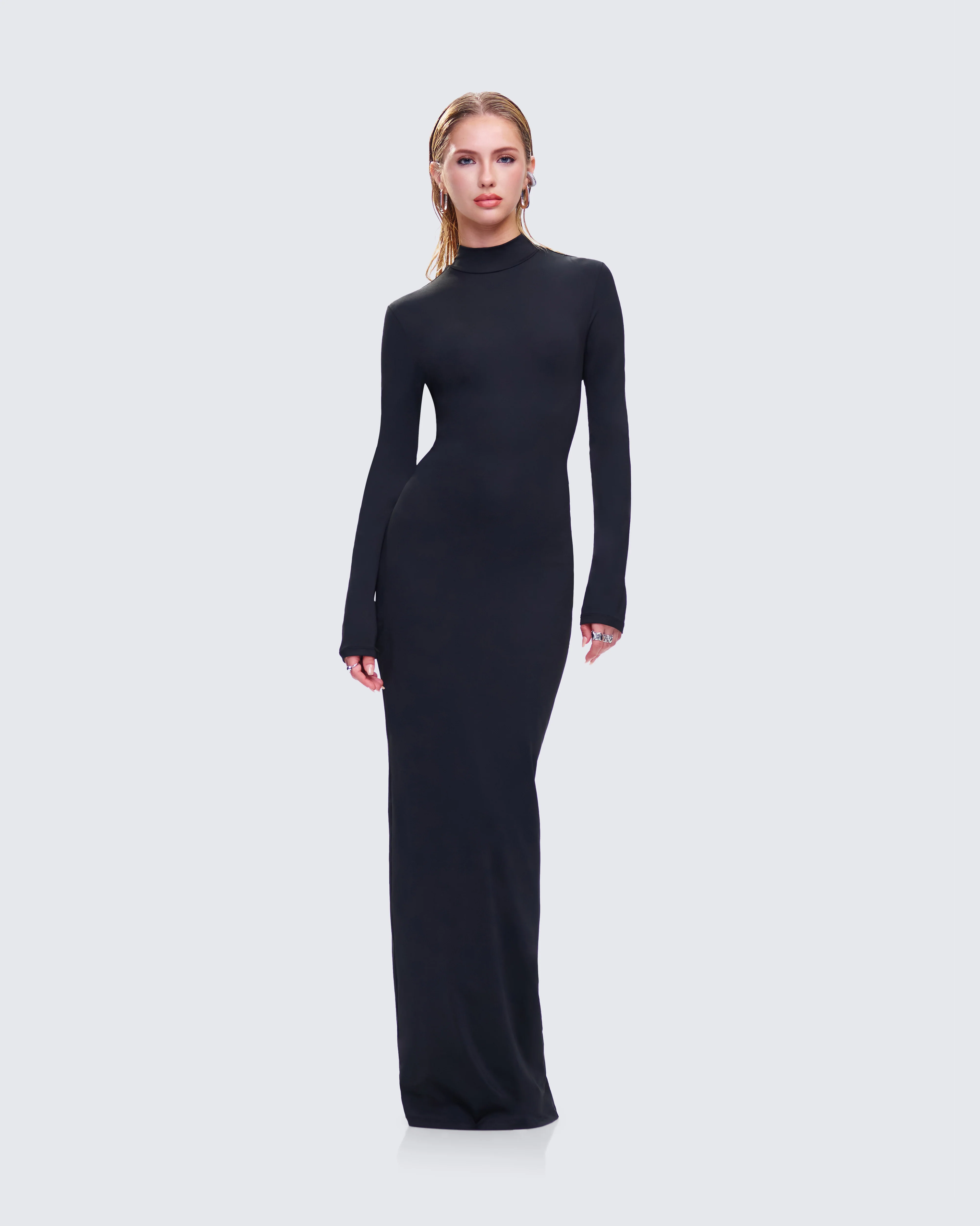 Lola Black Bodycon Maxi Dress - Image 4