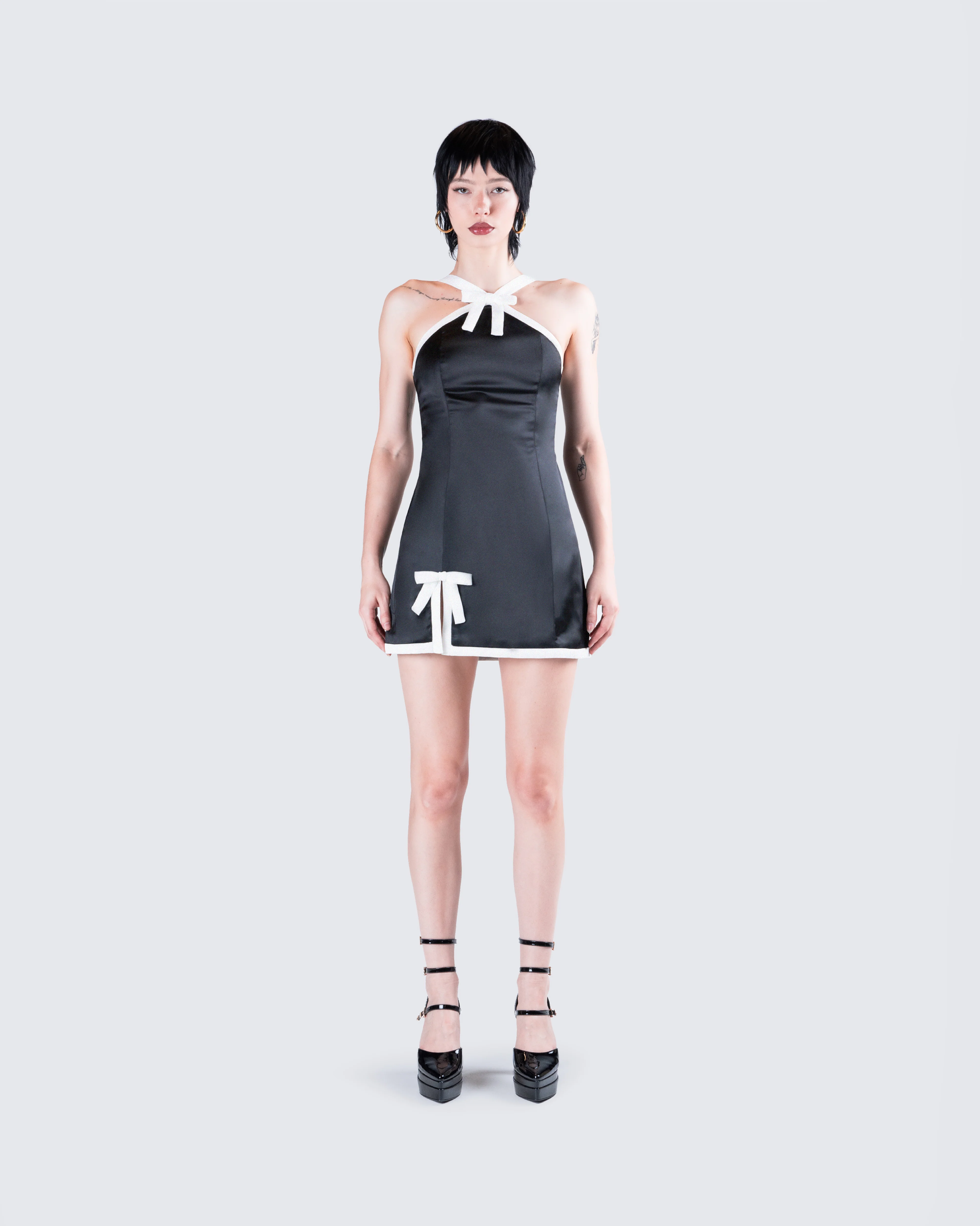 Lora Black Charmeuse Mini Dress - Image 4