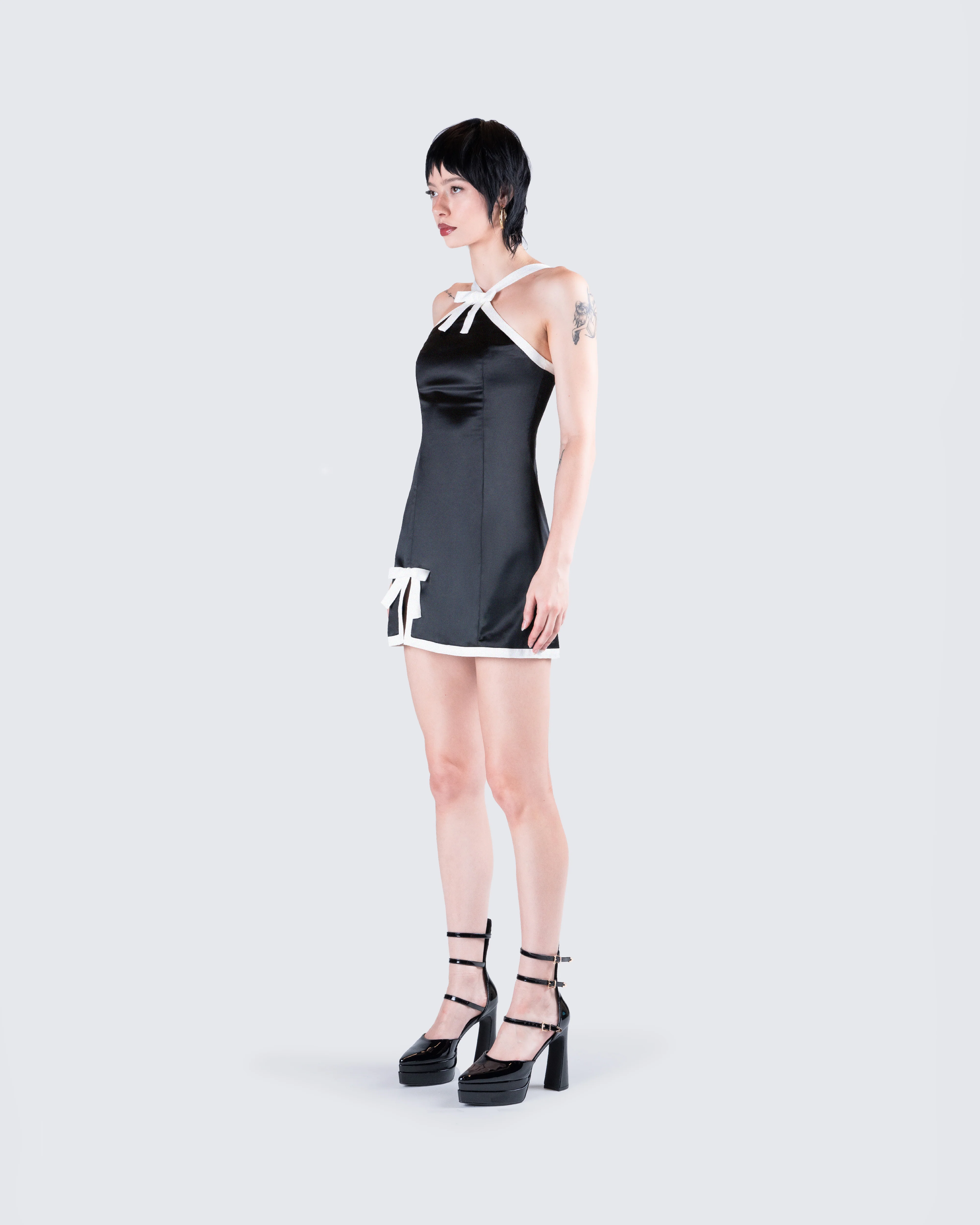 Lora Black Charmeuse Mini Dress - Image 5