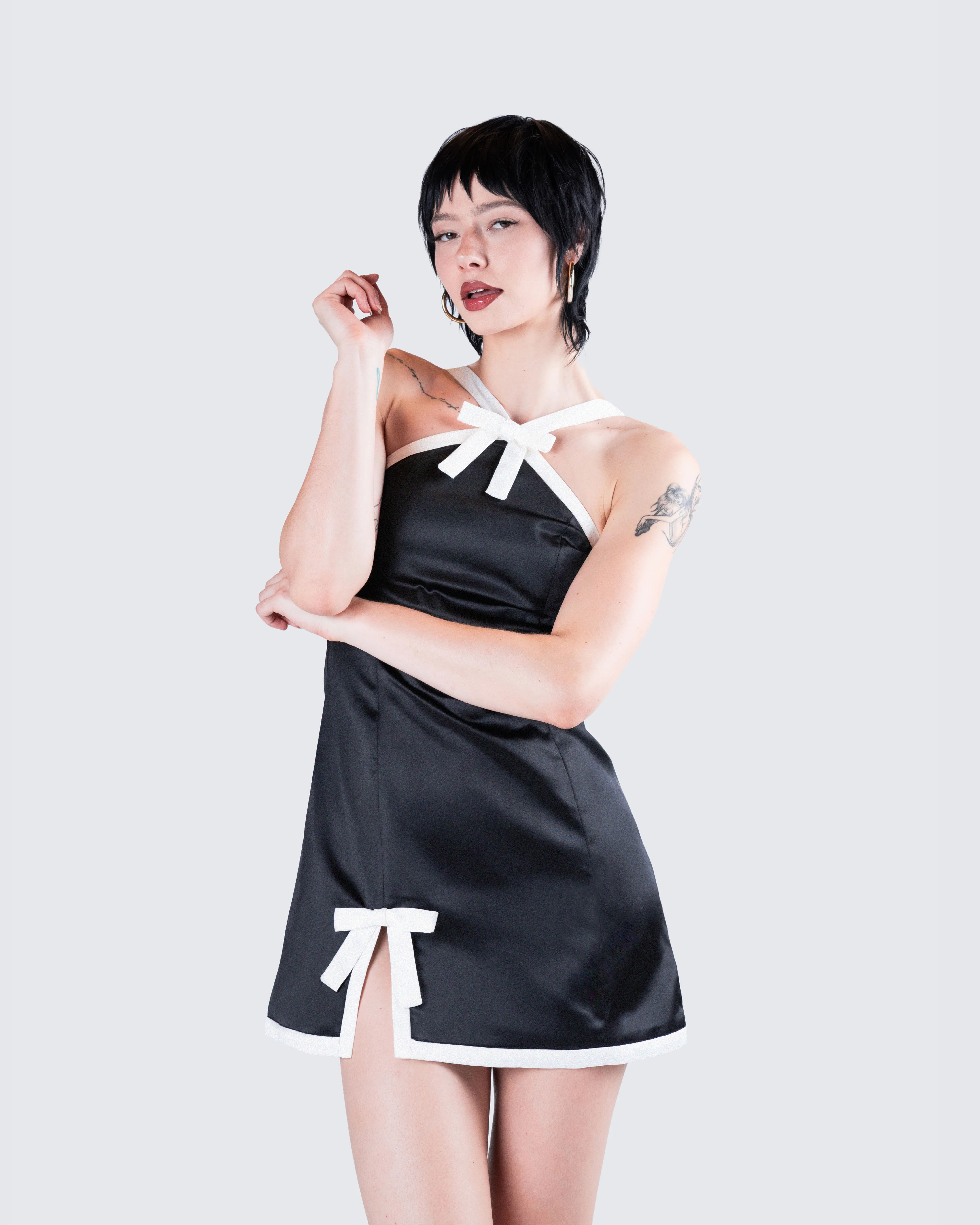 Lora Black Charmeuse Mini Dress - Image 9