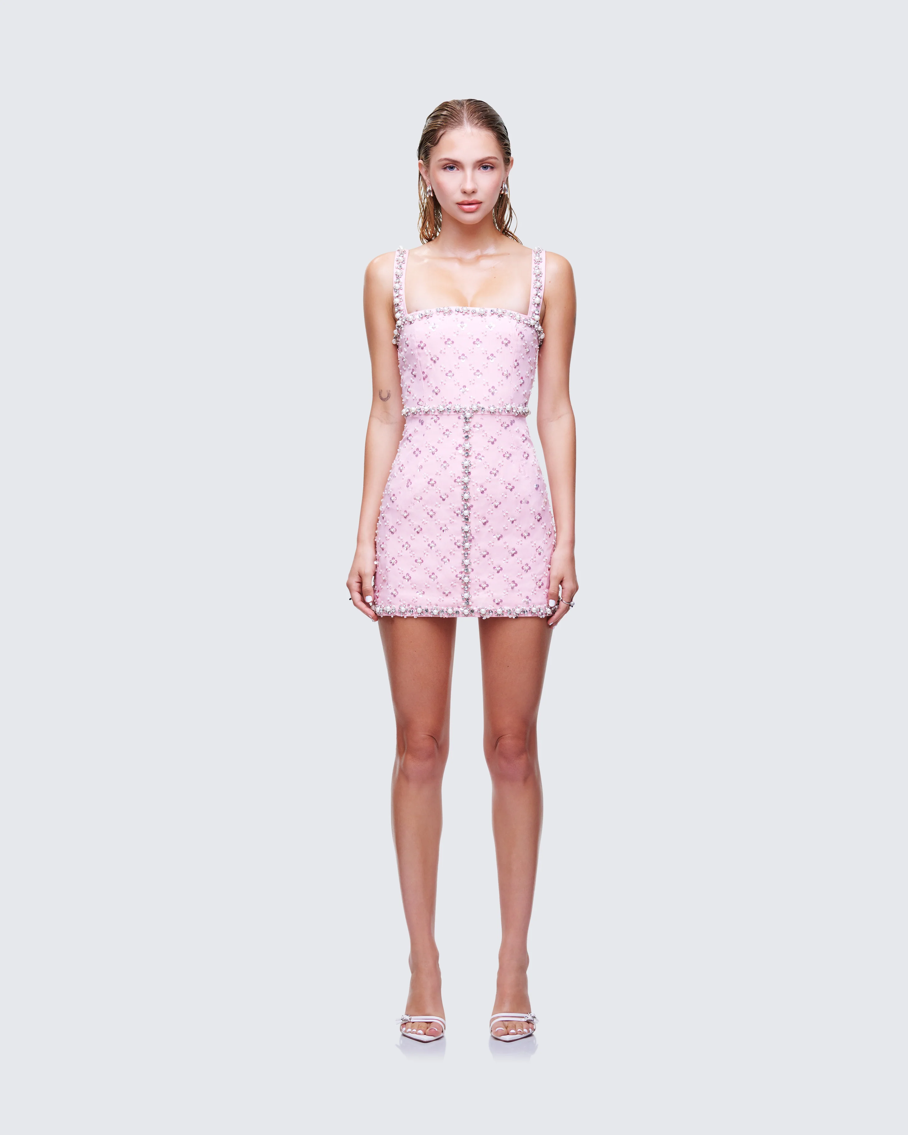 Lorelei Pink Hand Beaded Rhinestone Dress - Image 2