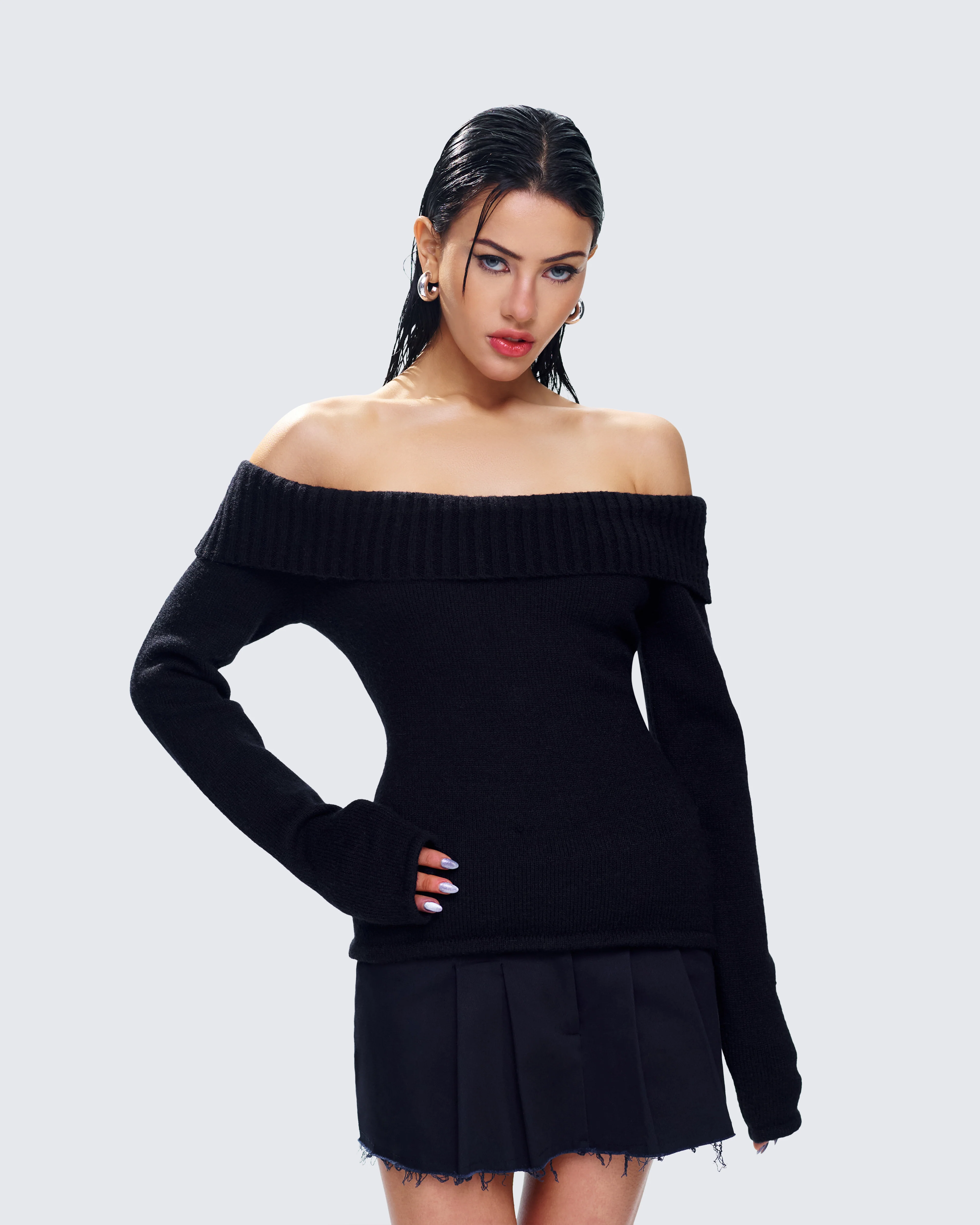 Lorraine Black Sweater Knit Top - Image 5
