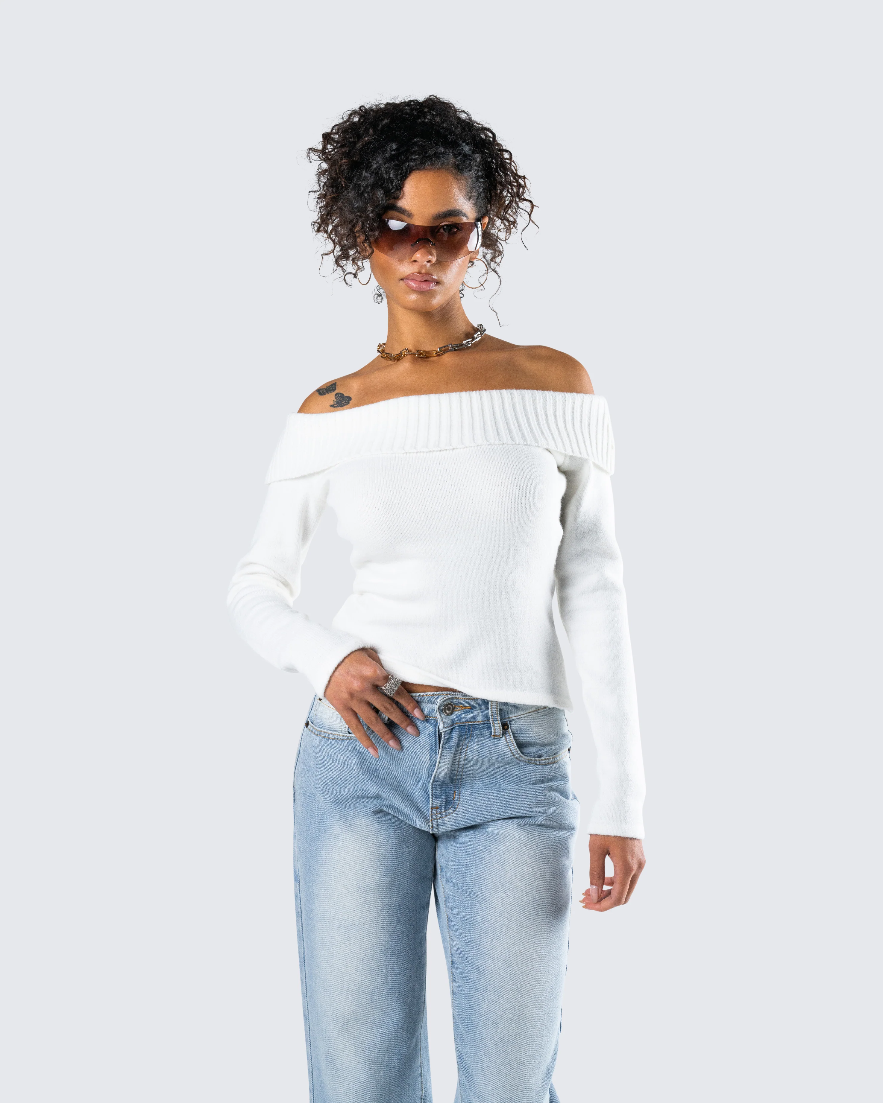 Lorraine White Sweater Knit Top - Image 8