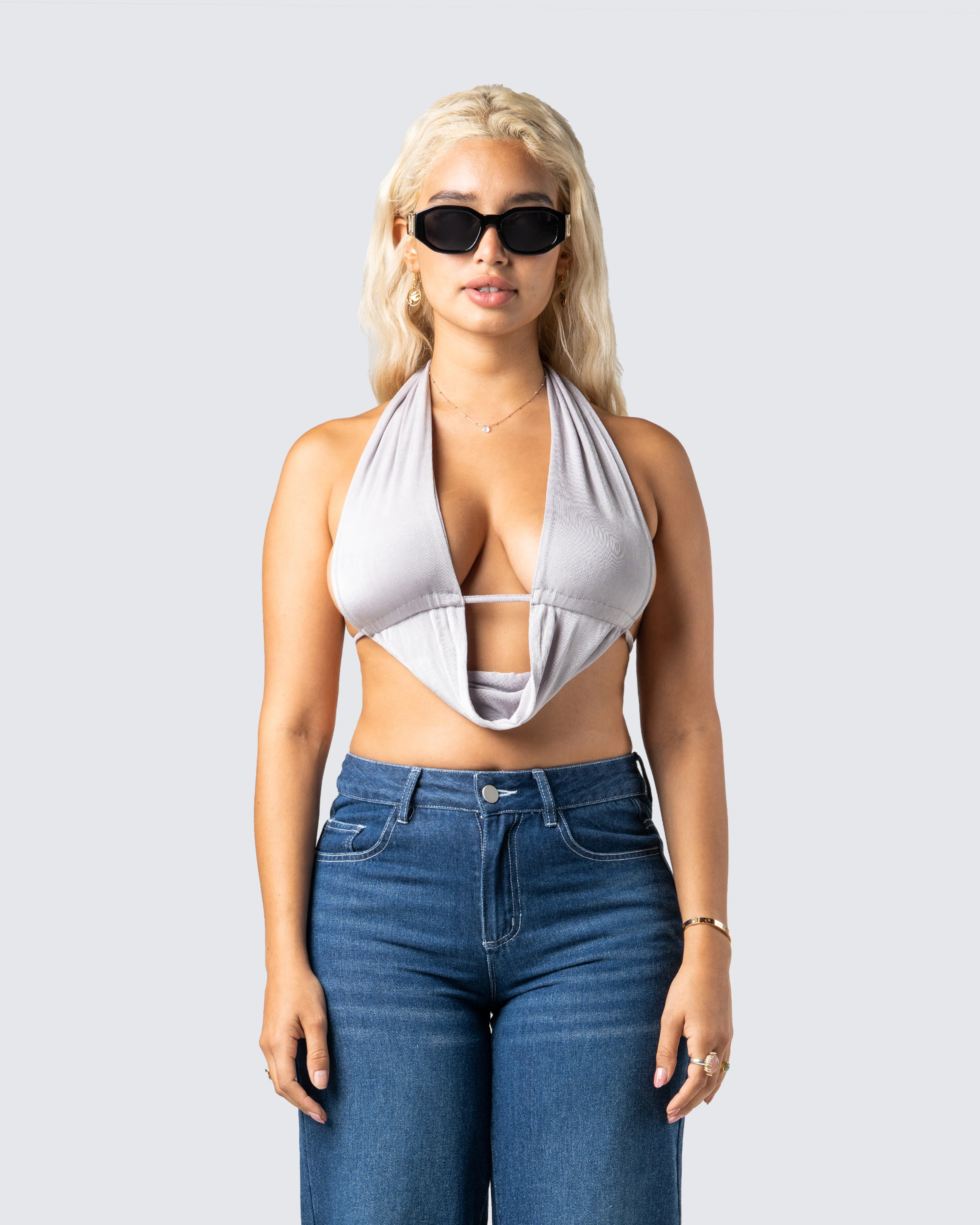 Lourdes Grey Jersey Halter Top - Image 4