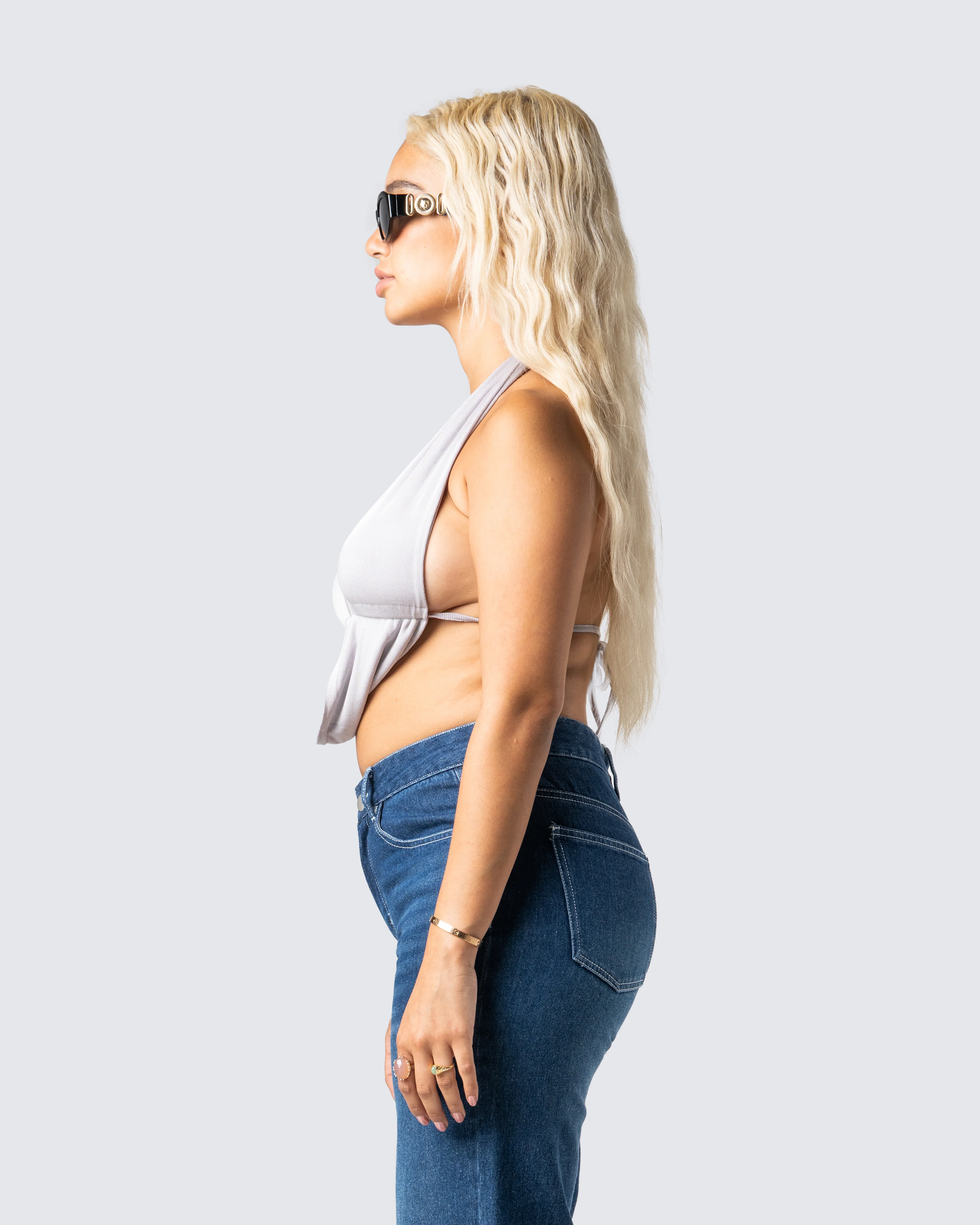 Lourdes Grey Jersey Halter Top - Image 5
