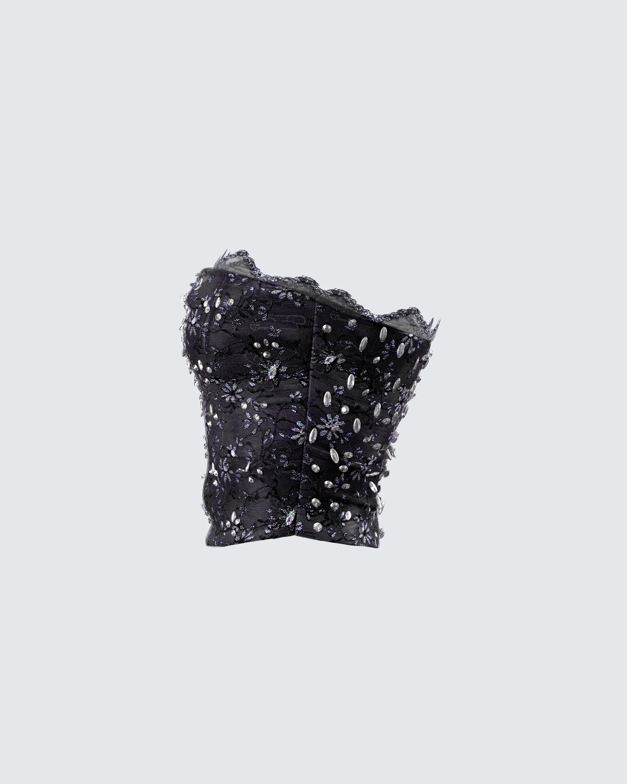 Love Hand Beaded Rhinestone Black Corset Top - Image 2