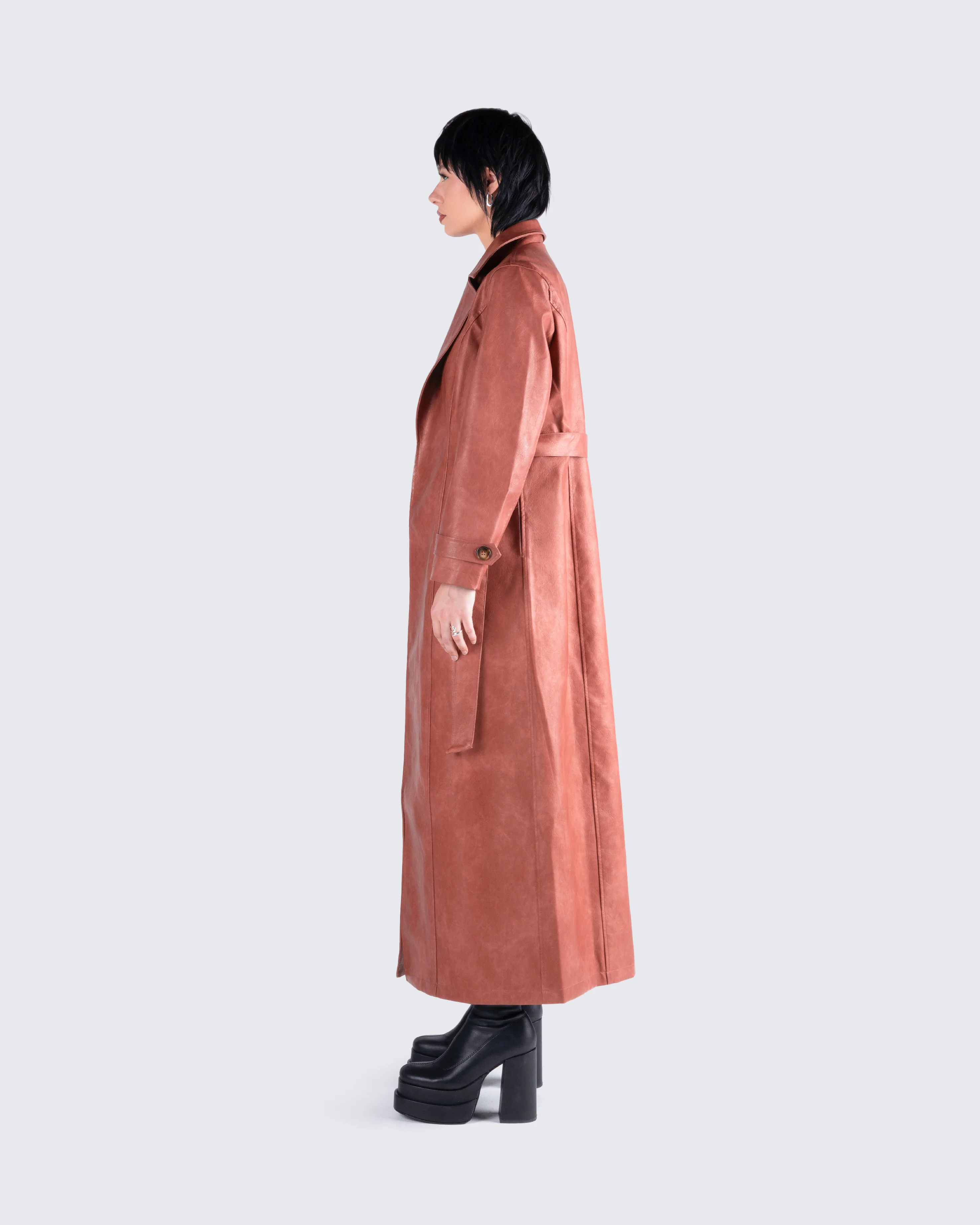 Lu Brown Vegan Leather Coat - Image 6