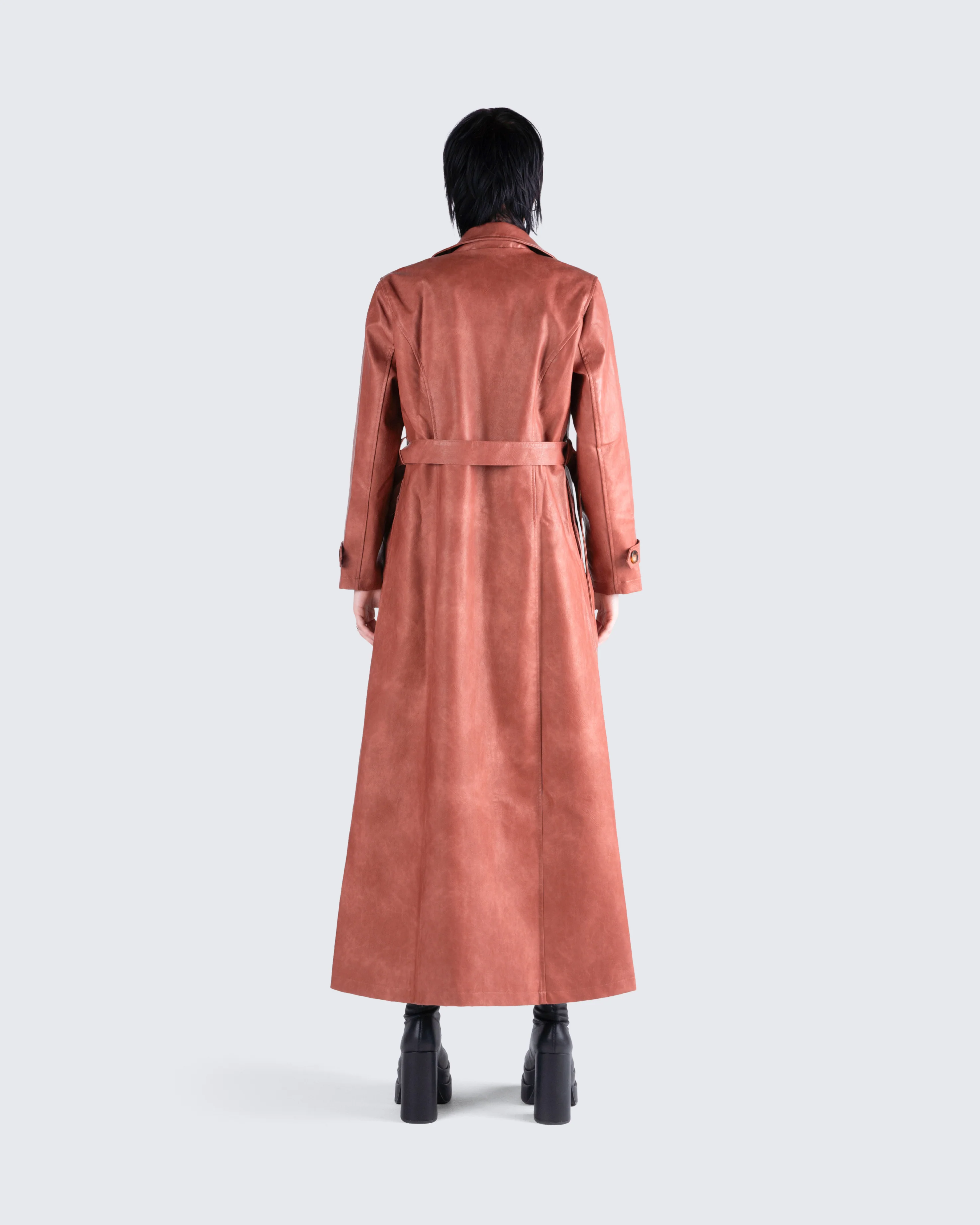 Lu Brown Vegan Leather Coat - Image 7