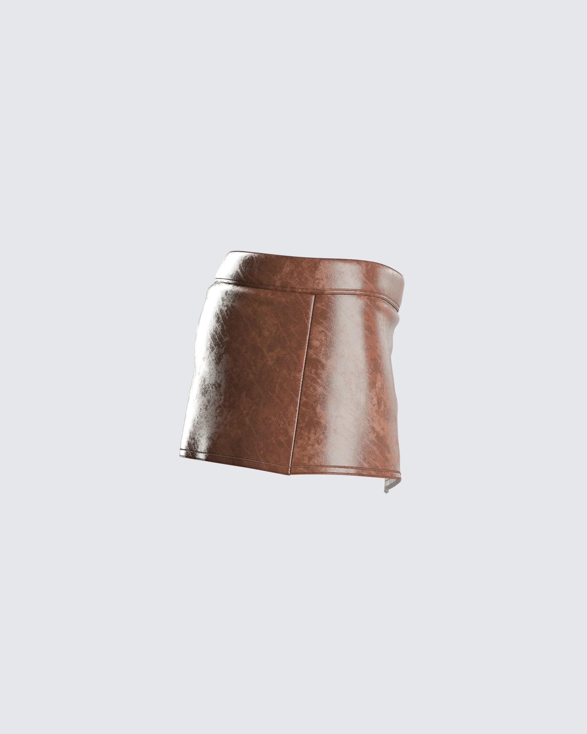 Lu Brown Vegan Leather Mini Skirt - Image 2