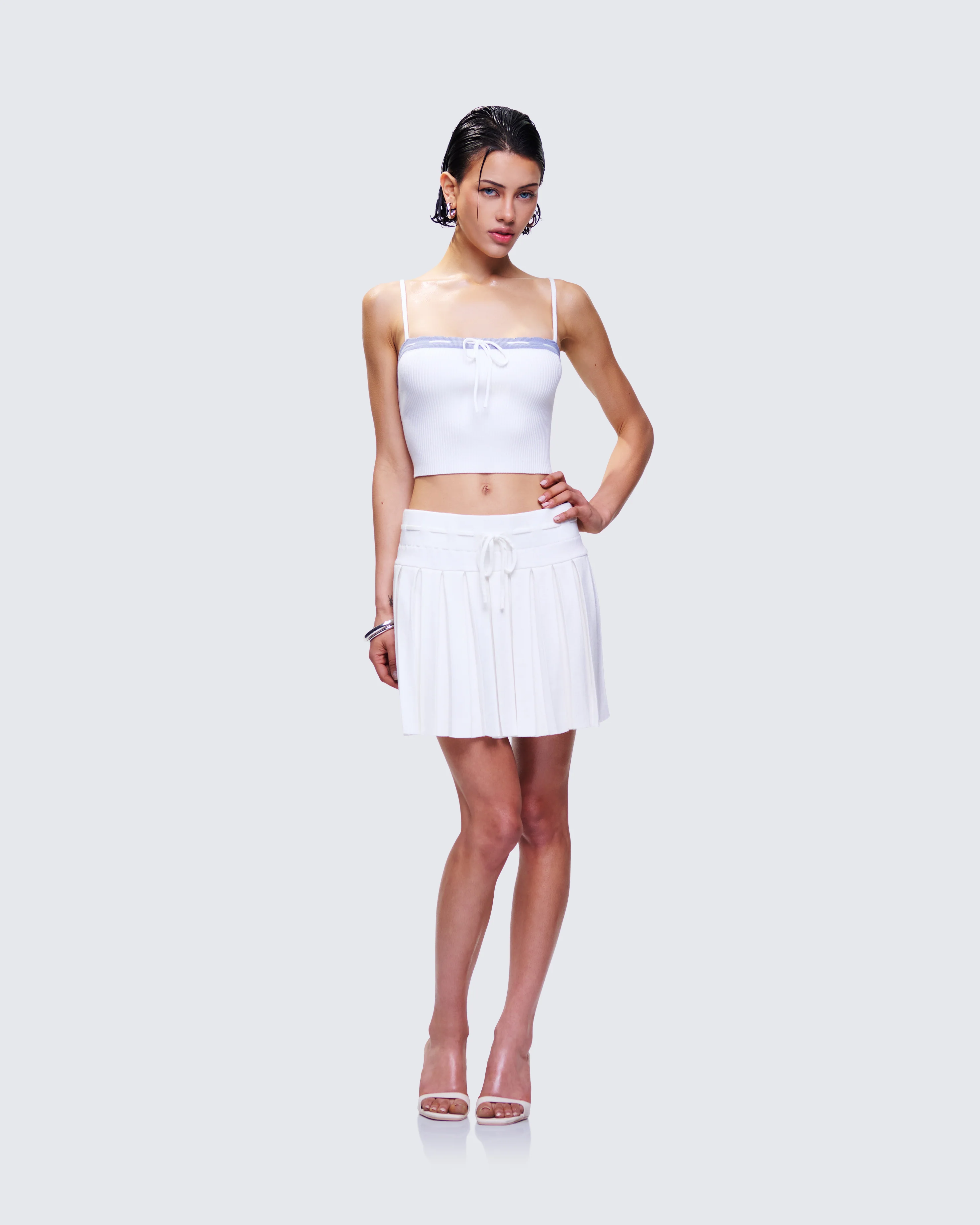 Lucien White Ribbon Path Knitted Pleated Skirt - Image 5