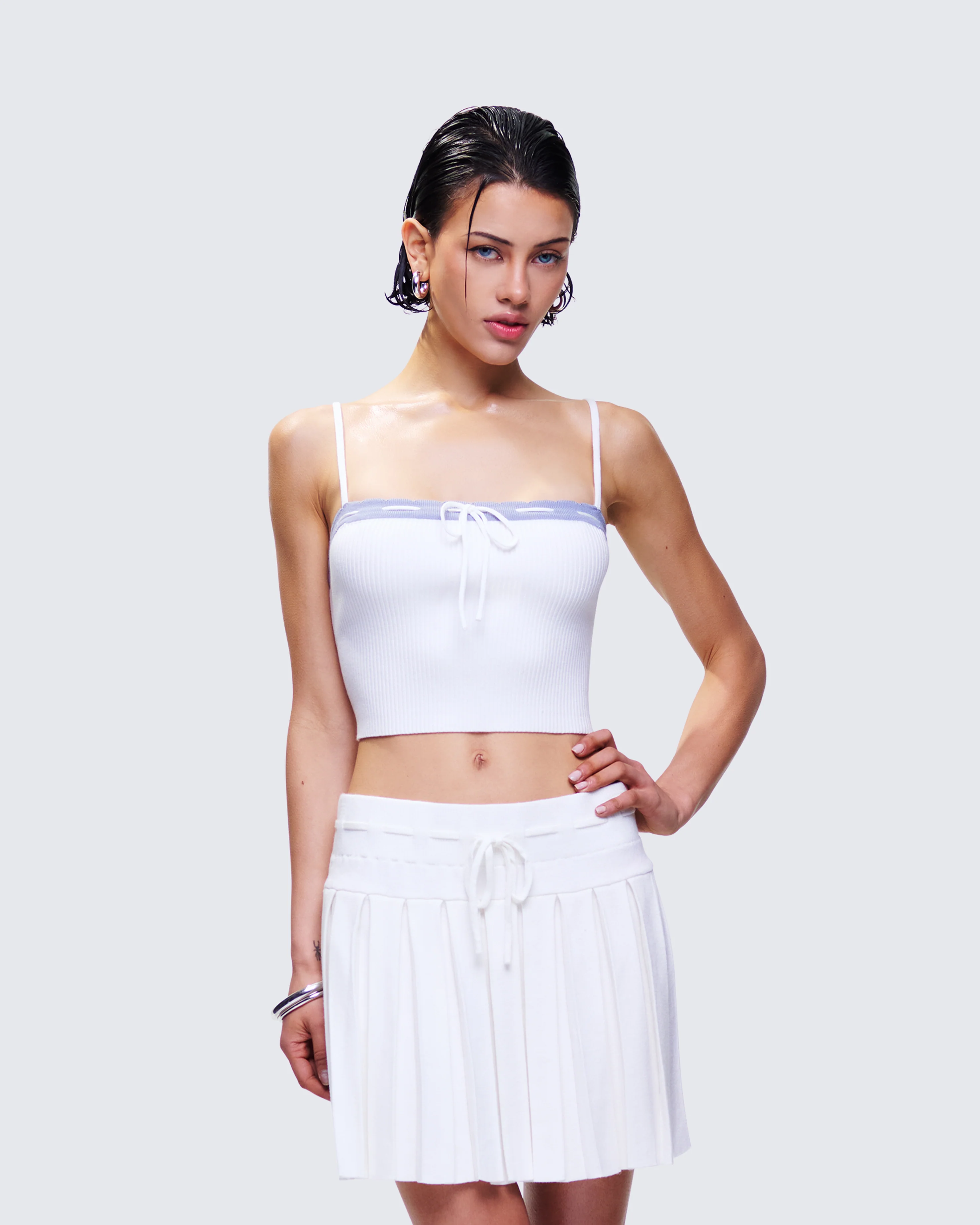 Lucien White Ribbon Path Knitted Top - Image 3