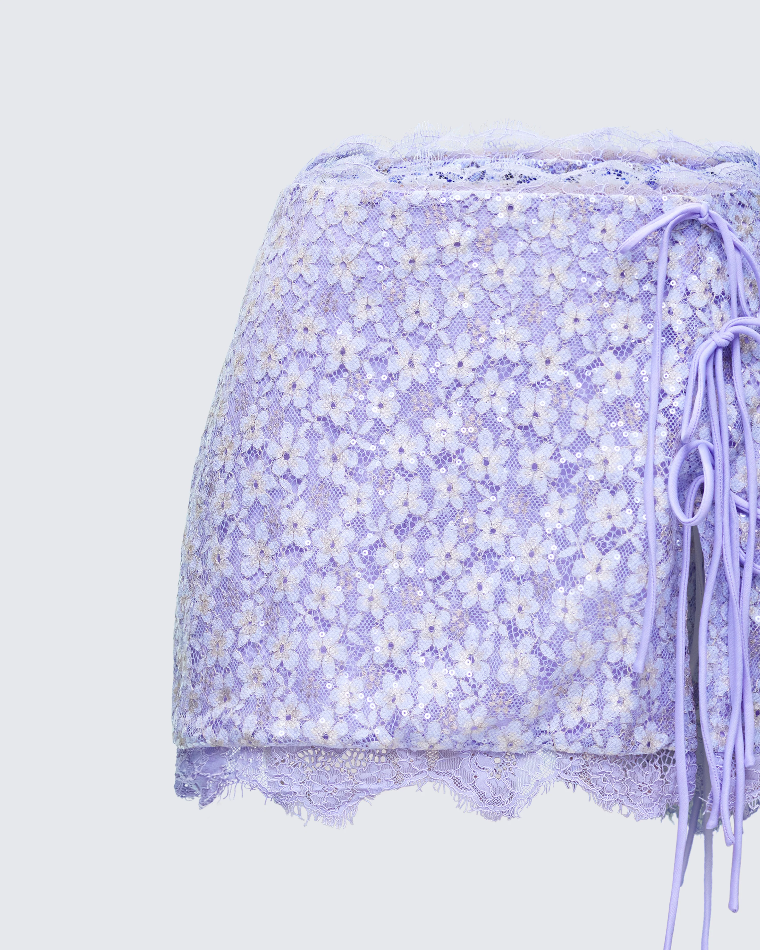 Lucille Purple Sequin Tie Mini Skirt - Image 6